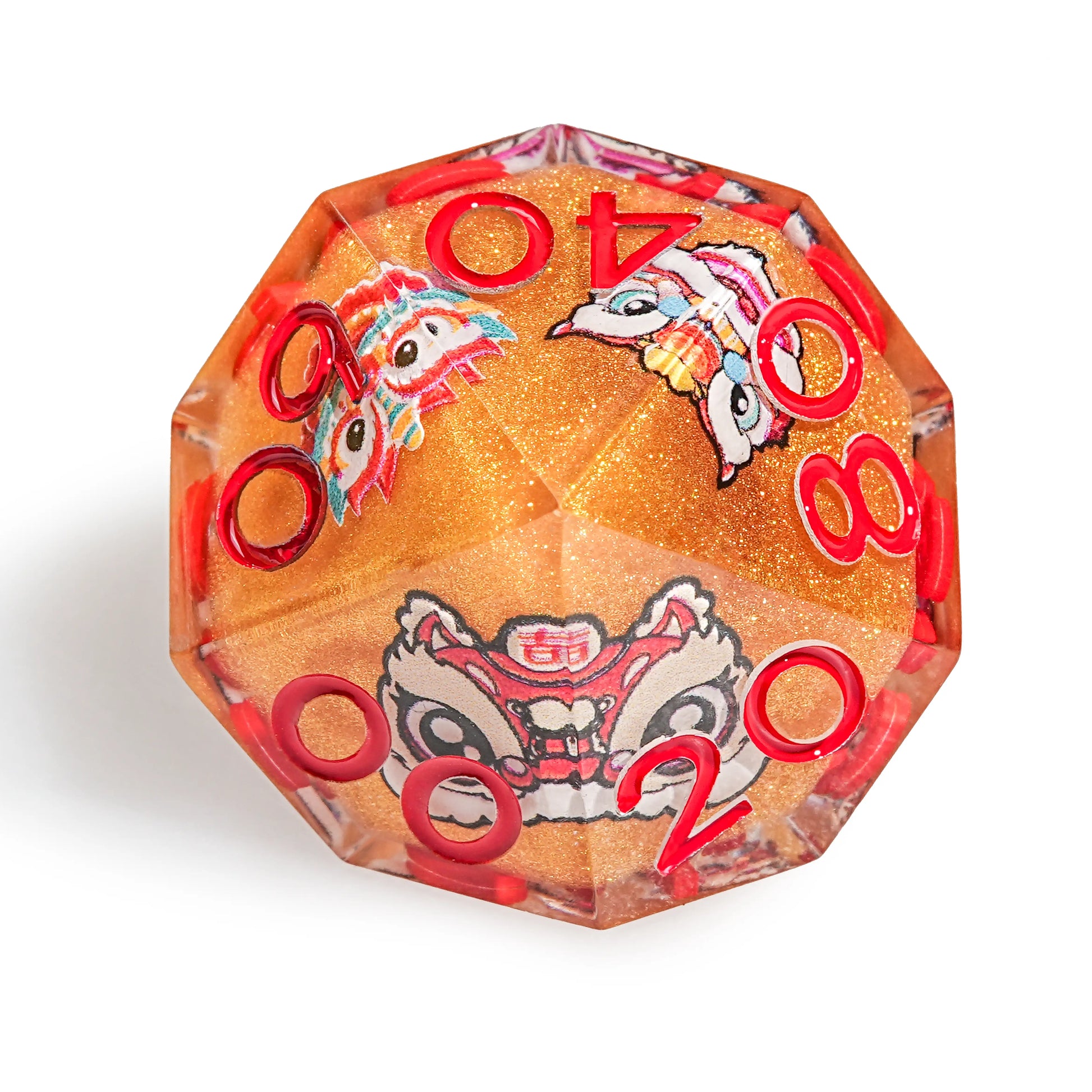 Oriental Style - Orange Waking Lion Element Resin DND D% Dice | Bear Dice