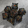 Ruby Demon's Eye Black Metal Hollow DND Dice Set with Engraved Gold Numbers, Perfect for Tabletop Role-Playing Games like Call of Cthulhu and Pathfinder | Bear Dice