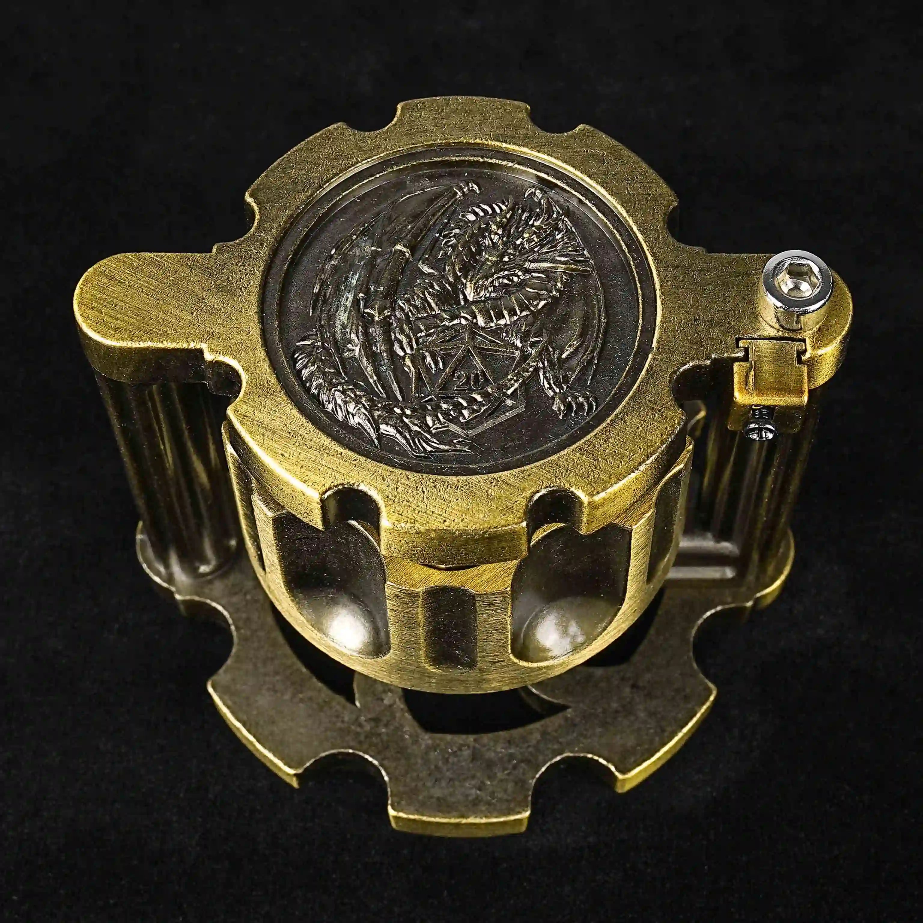 Unique Revolver Dice: Antique Gold Revolver Cylinder Container Contains 7 Cool Solid Metal Dnd Bullet Dice | Bear Dice