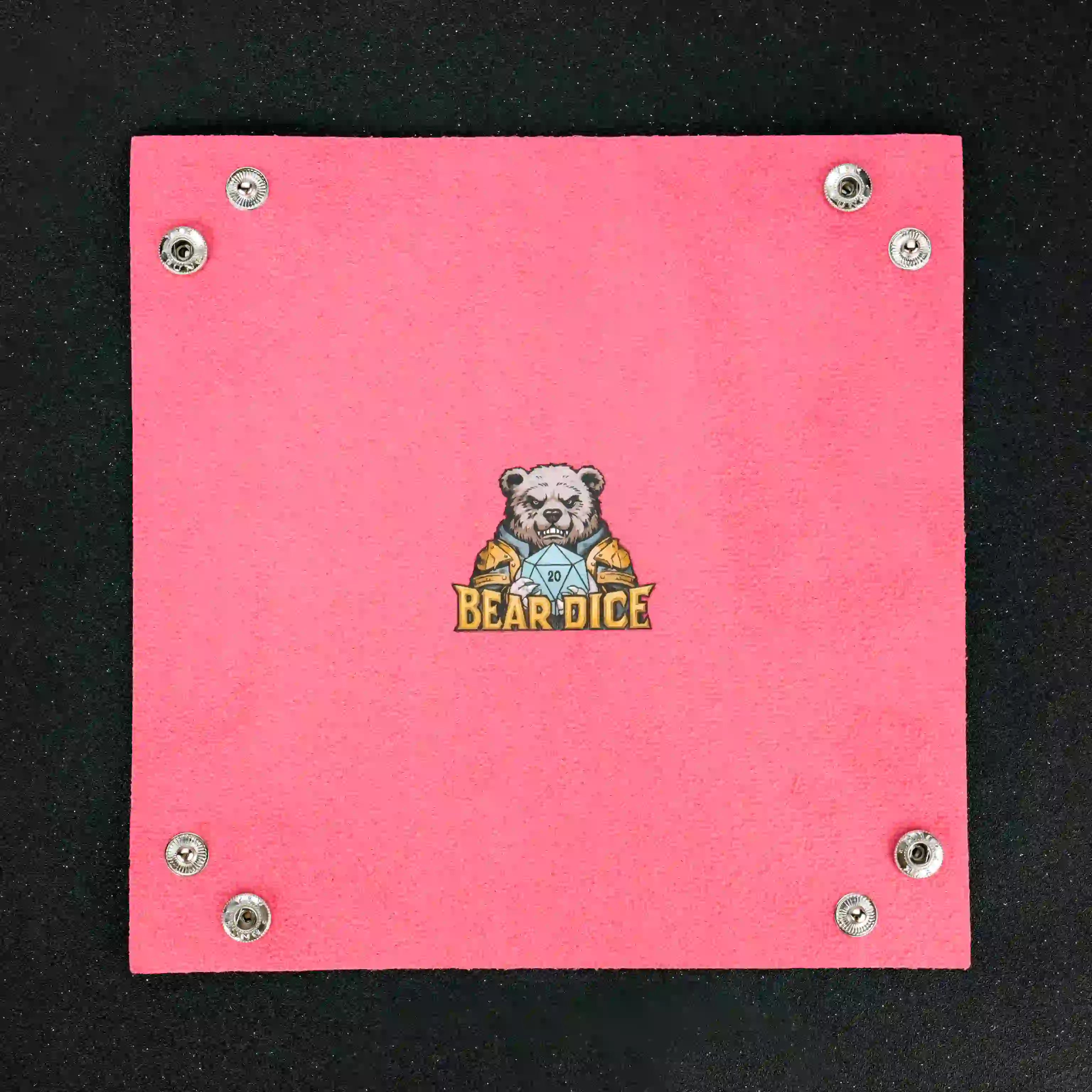 Red folding dice tray, with custom logo and snaps | BearDice