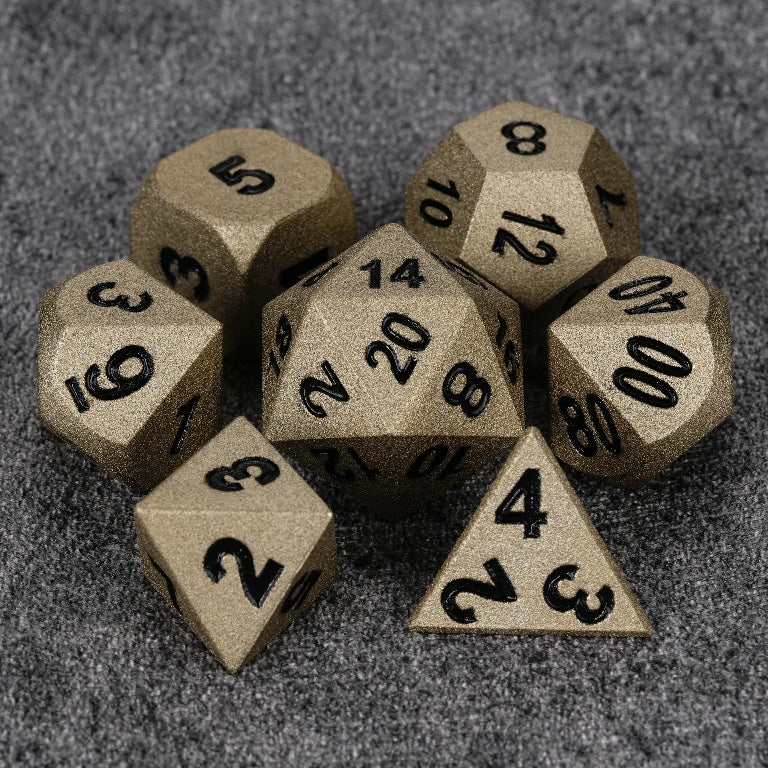 Dwarven Forged Antique Gold Metal D&D Dice Set with Black Numerals | Bear Dice