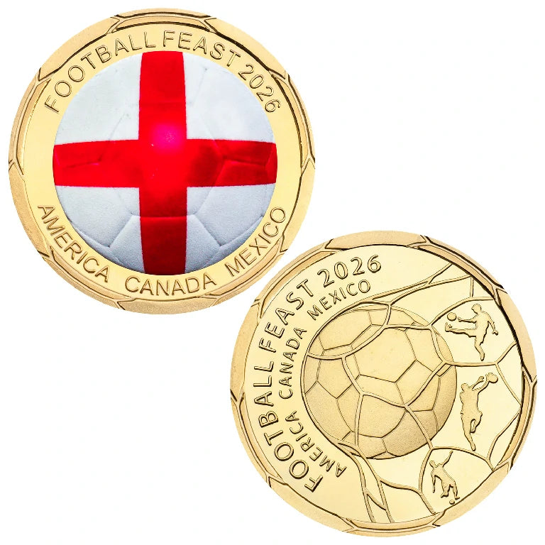 England World Cup Football Flag Metal Coin – England flag on the obverse, 2026 World Cup football design on the reverse | Bear Dice