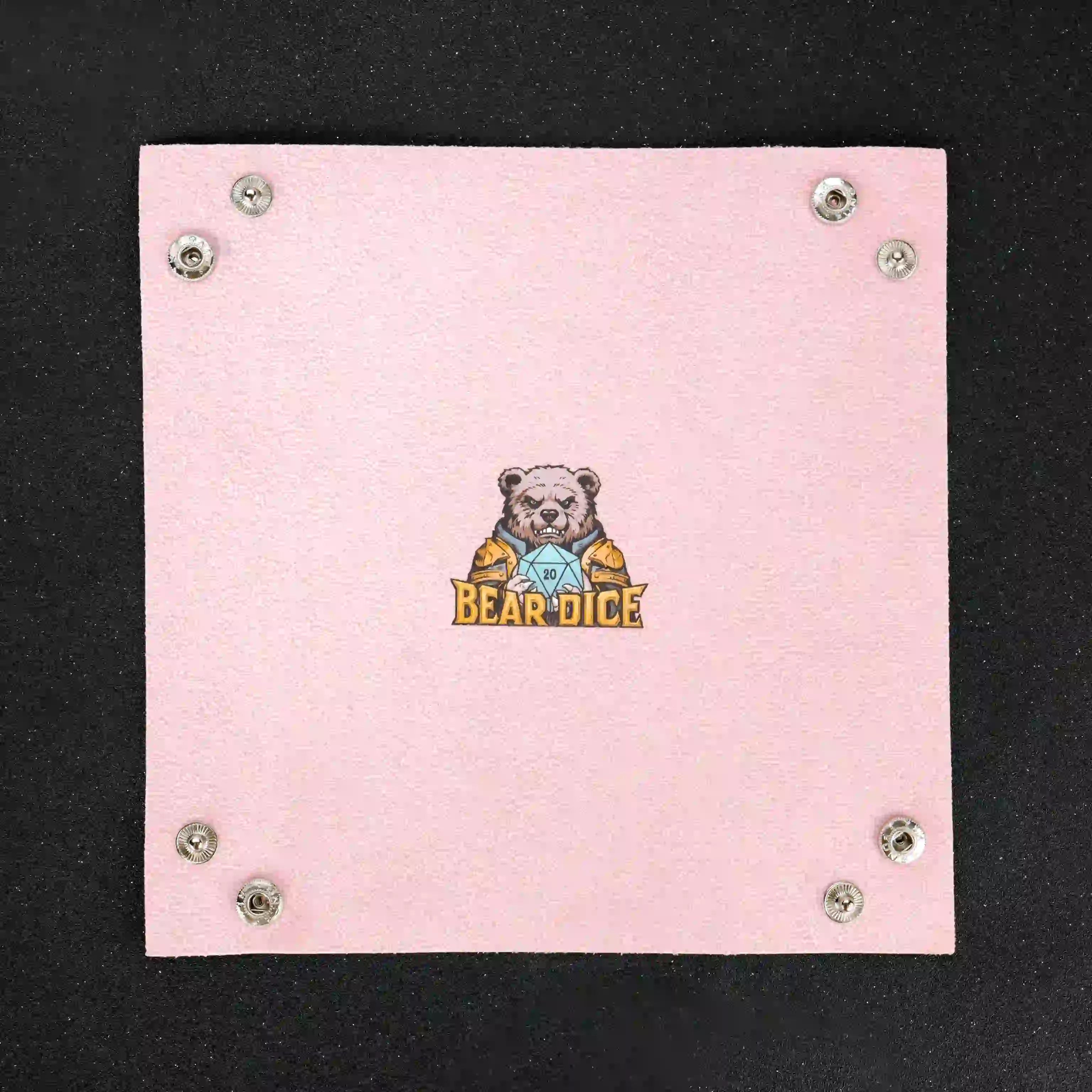 Four-corner button leather Pink dice tray with BearDice logo | BearDice