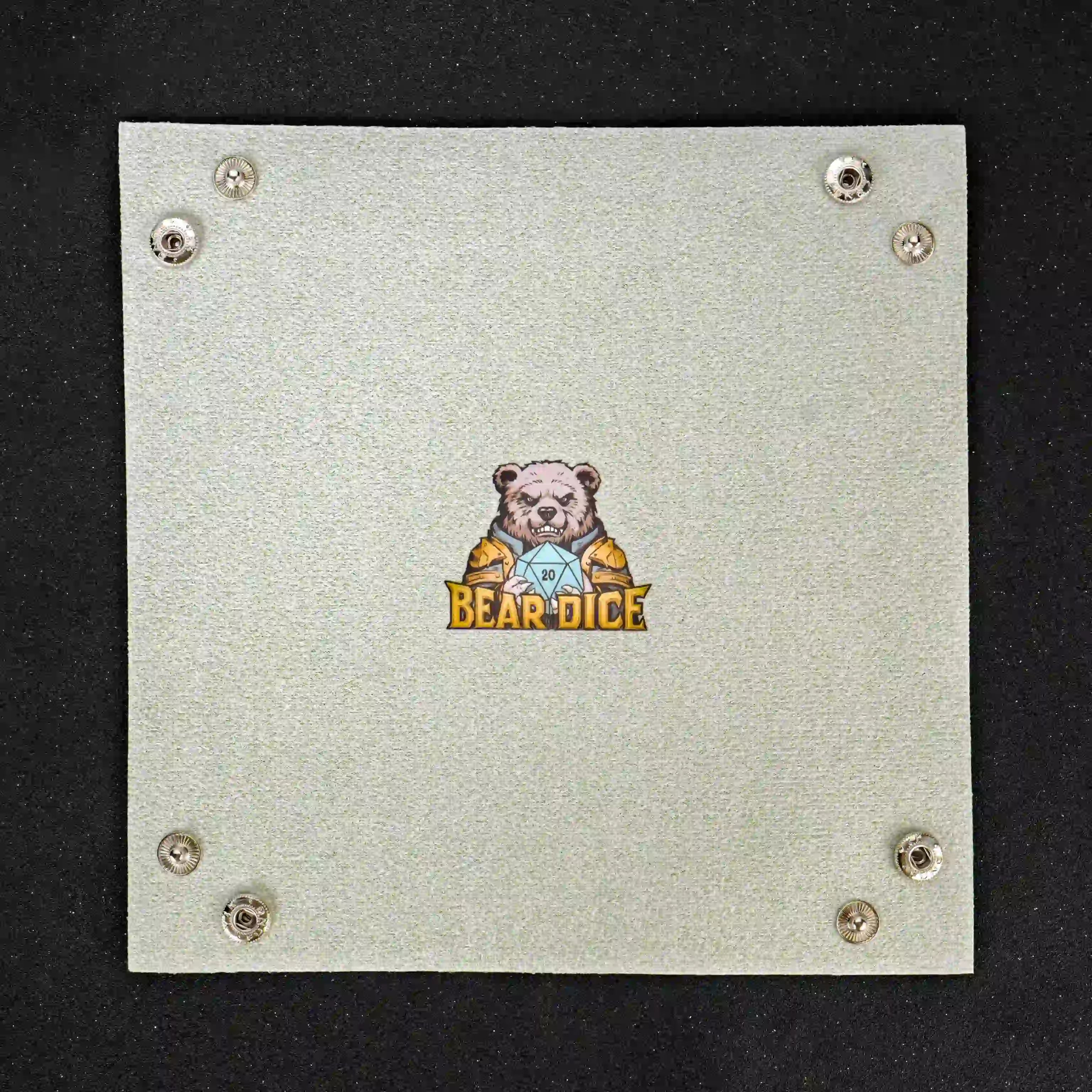 Four-corner button leather beige dice tray with BearDice logo | BearDice