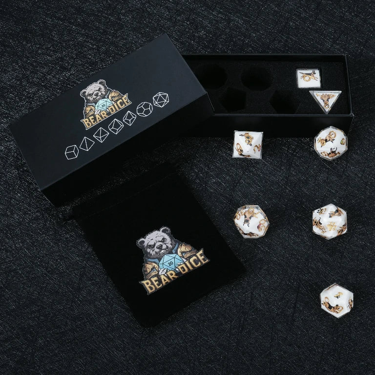 Kickstarter Dice – Handcrafted German Shepherd Resin Dice Set with Black BearDice Dice Case and Bonus Black Velvet Drawstring Dice Bag | Bear Dice