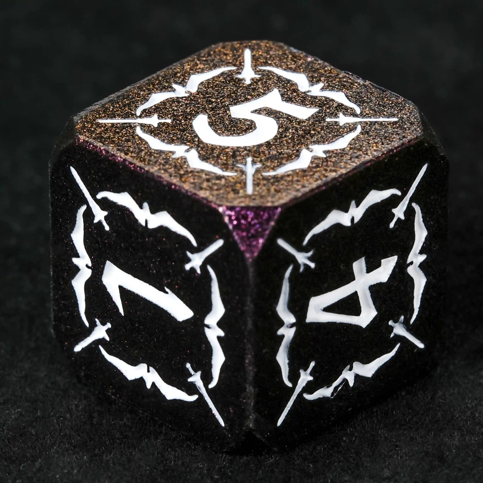 Gradient Purple Metallic Eagle and Sword DND D6 Dice, White Numbers | Bear Dice