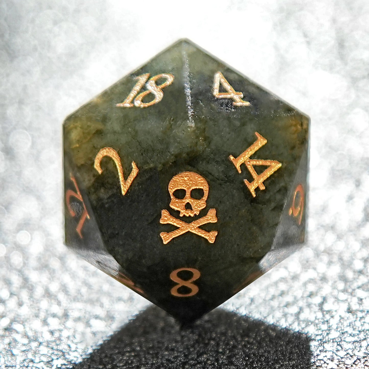 Undead Race - Pull Feldspar Gemstone 20 Sided Dice + Gold Font | Bear Dice