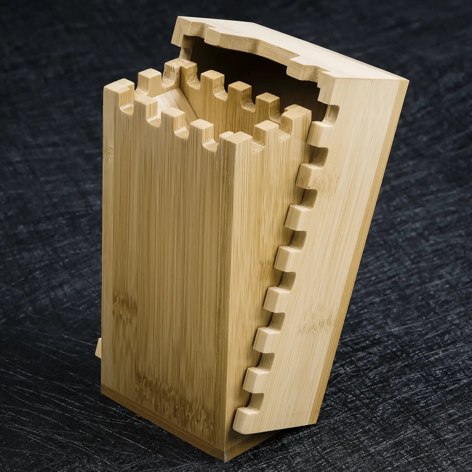 Hand-polished wooden foldable gear-edged DND dice tower with the Bear Dice logo | Bear Dice