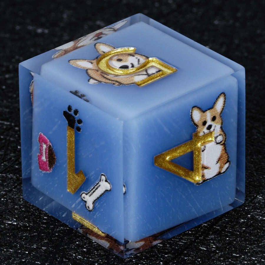 Kickstarter Dice – Handcrafted Sharp-Edged Blue Resin Corgi DND D6 Dice | Bear Dice