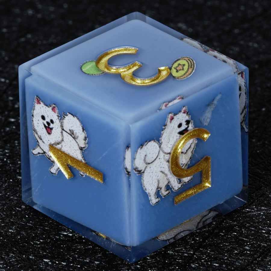 Kickstarter Dice – Handcrafted Sharp-Edged Blue Resin Pomeranian DND D6 Dice | Bear Dice