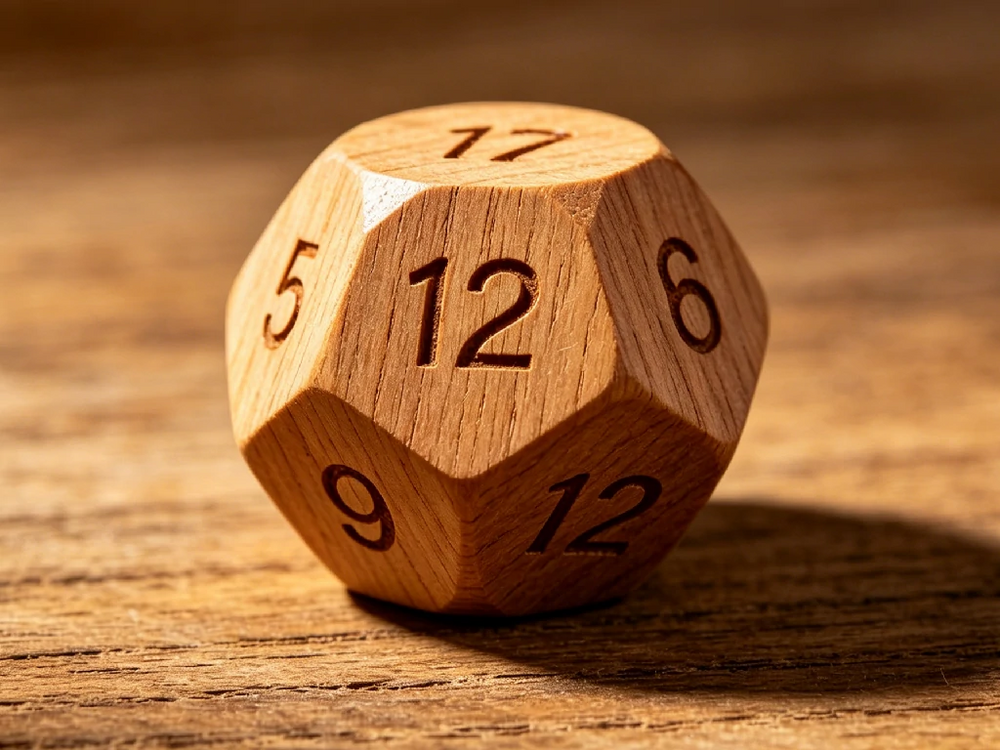 Handcrafted Wooden D12 Dice — Customizable with Patterns, Numbers, or Text | Bear Dice