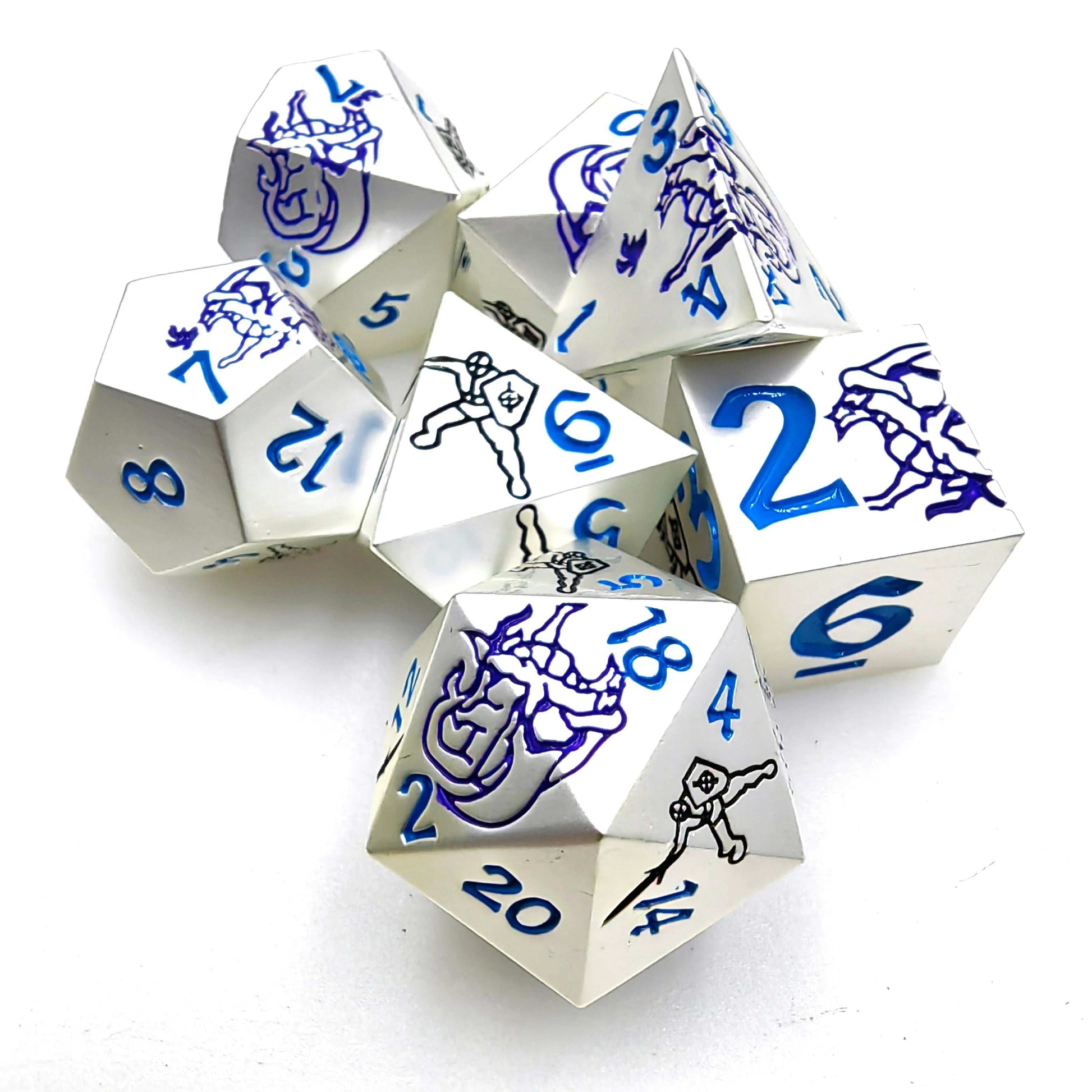 Dragon and the Brave Pearl Silver purple blue black DND Dice Set | Bear Dice