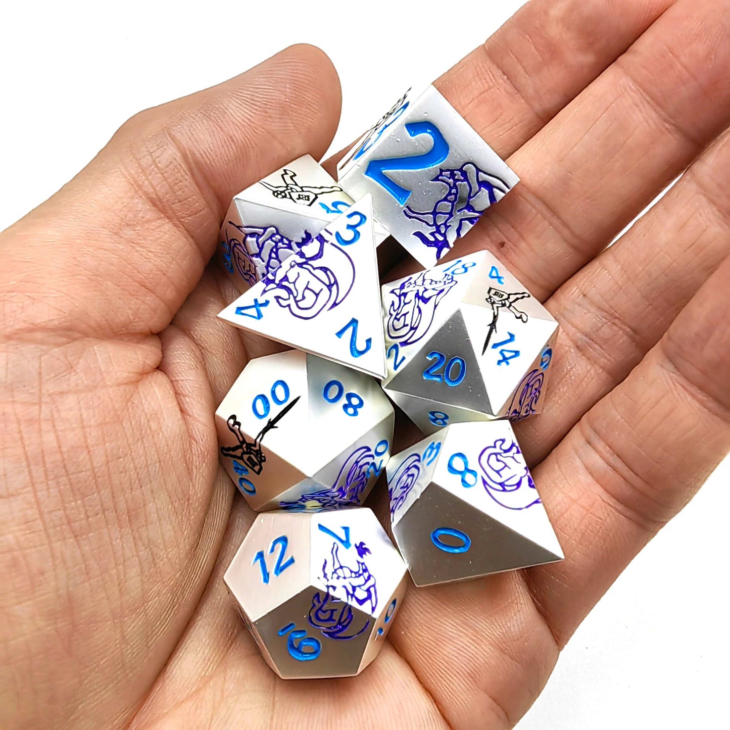 Dragon and the Brave Pearl Silver purple blue black Dice Set | Bear Dice
