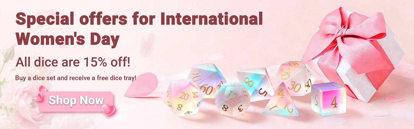 International Women's Day Special Offer Banner: 15% off all DND dice sets, plus a free dice tray with every purchase | Bear Dice