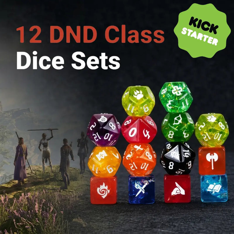 Kickstarter Dice: 12 DND Class Dice Set| Bear Dice