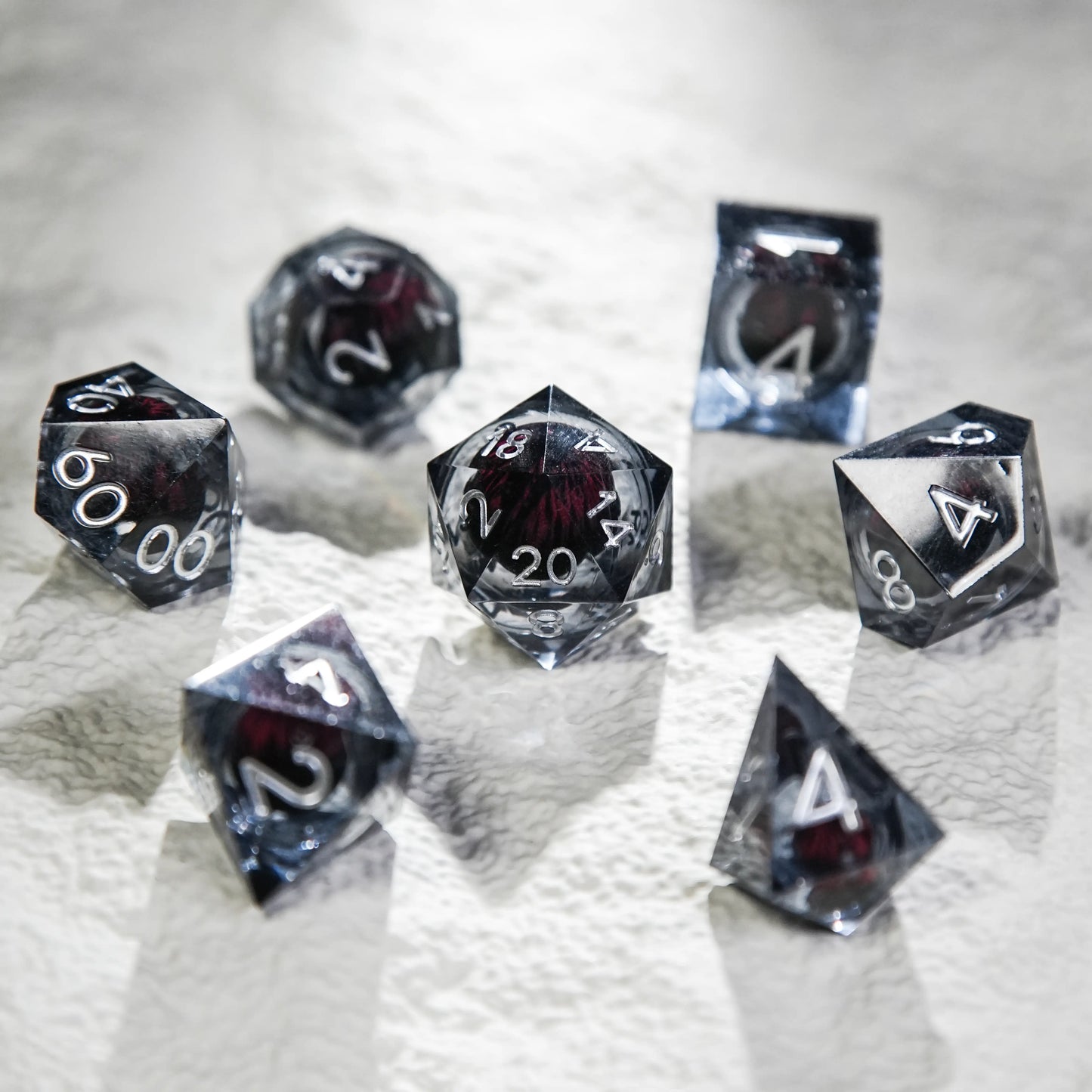 Black Resin Core DND Dice Set + Silver Font | Bear Dice