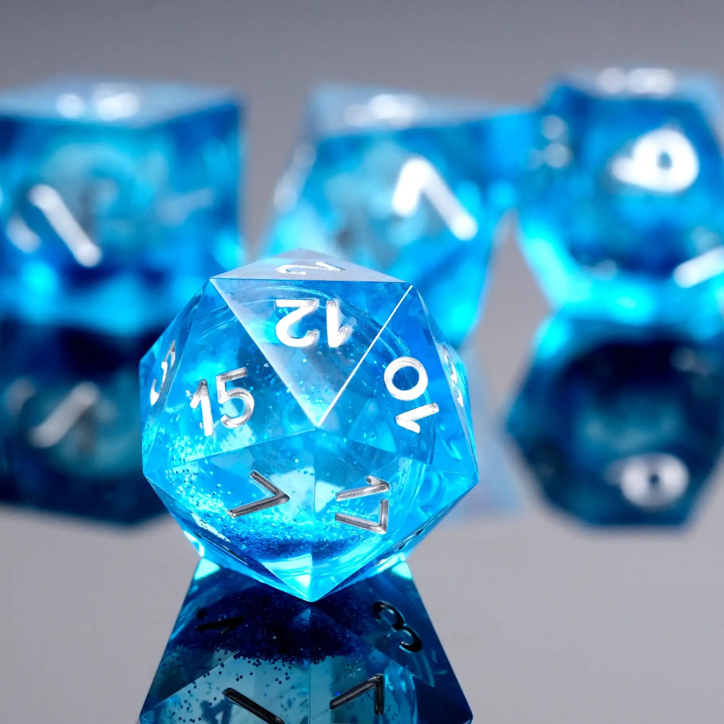 Ocean Theme - Liquid Core Resin DND D20 Dice  + Silver Font | Bear Dice