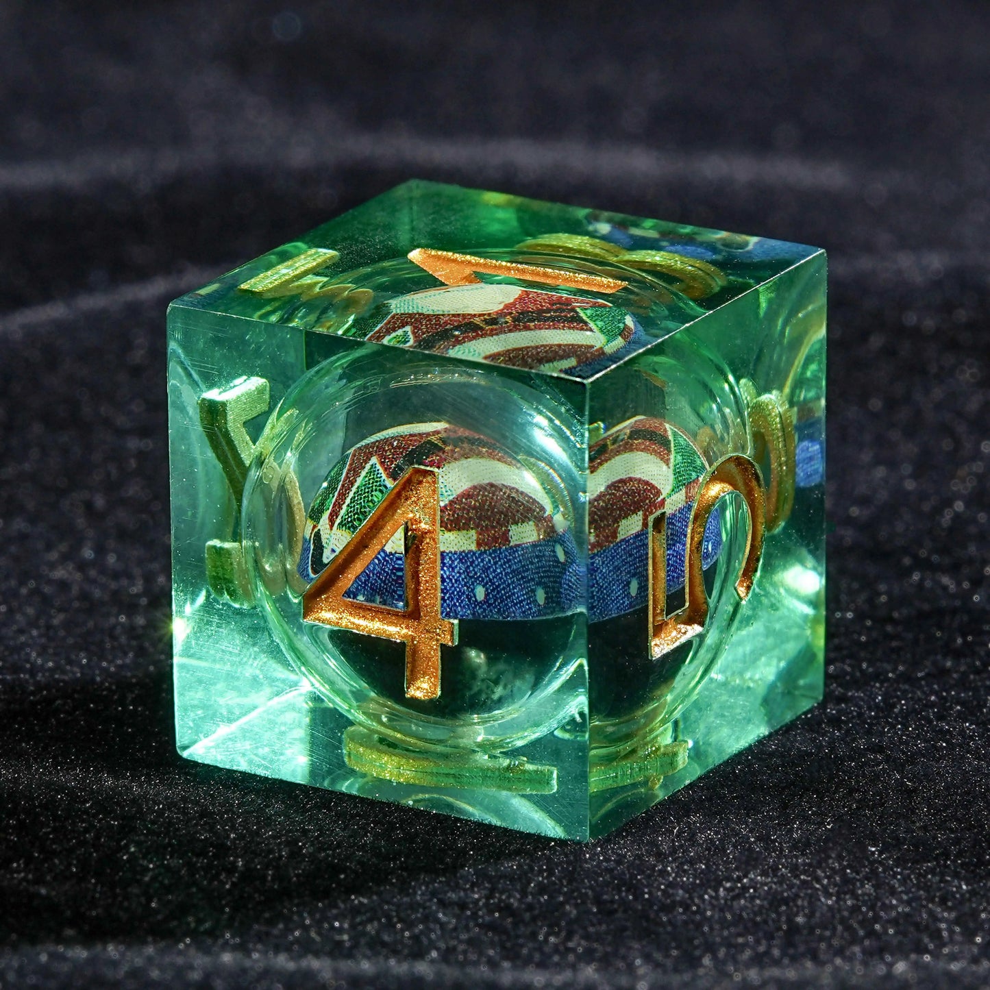 Night of Carnival - Green Resin Christmas Kernel D6 Dice + Gold Font | Bear Dice