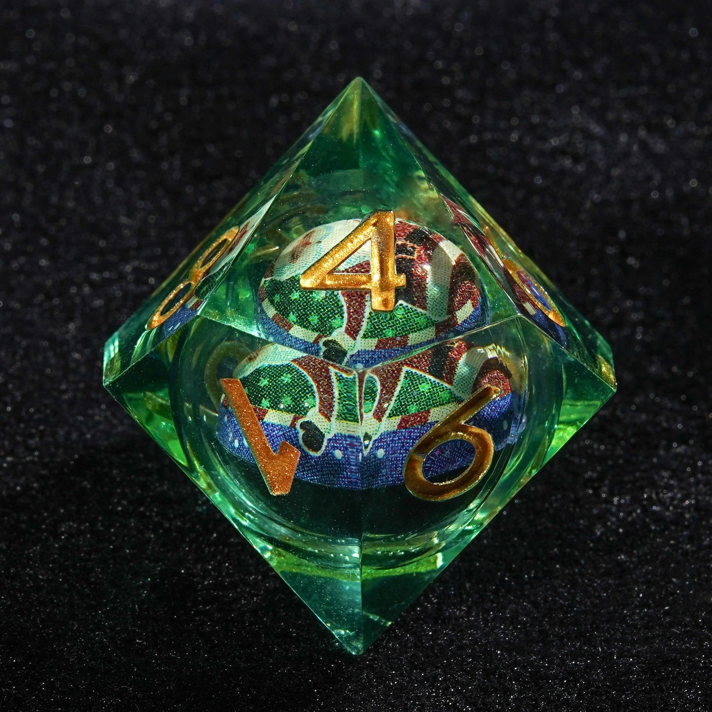 Night of Carnival - Green Resin Christmas Kernel D12 Dice + Gold Font | Bear Dice