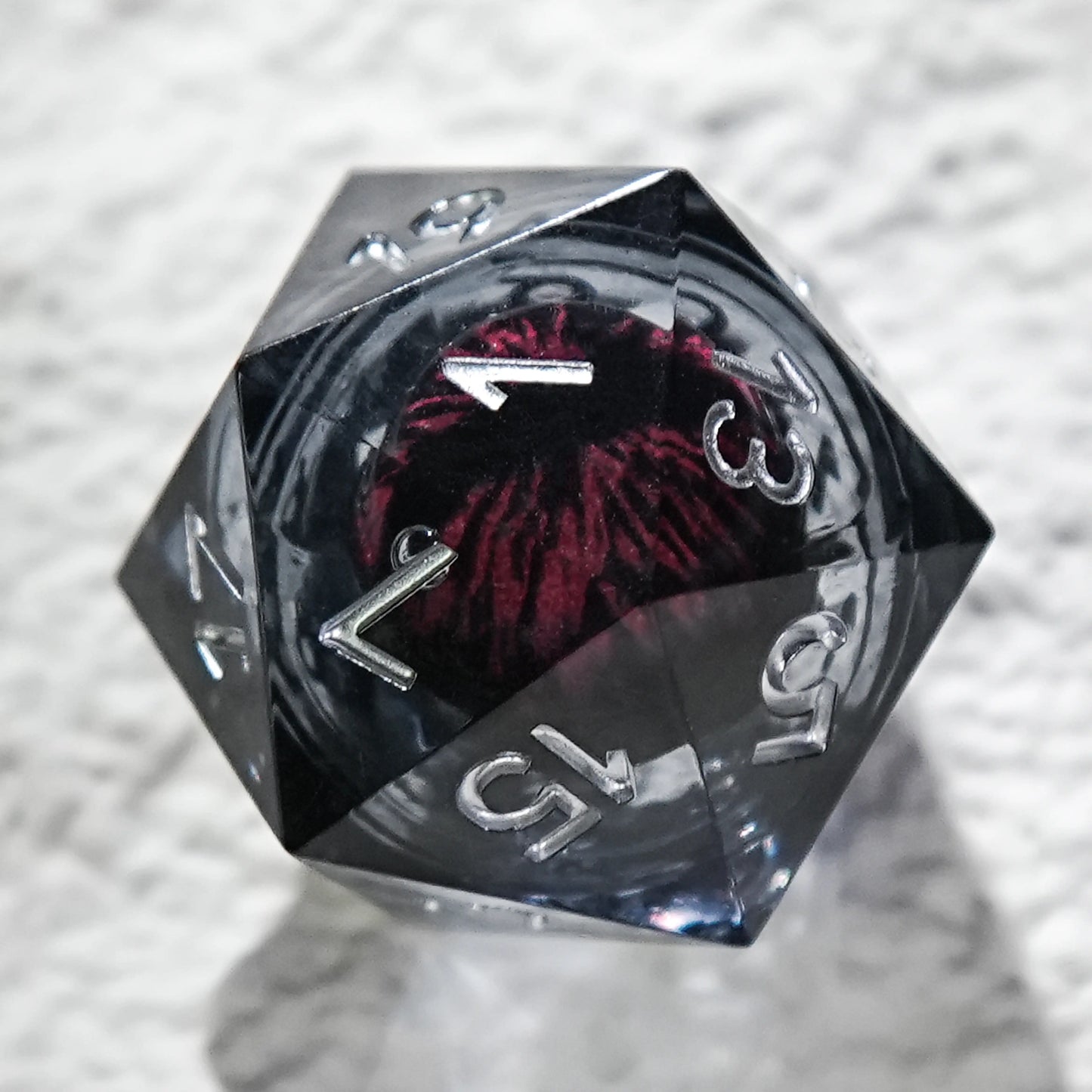 Black Resin Core DND D20 Dice + Silver Font | Bear Dice