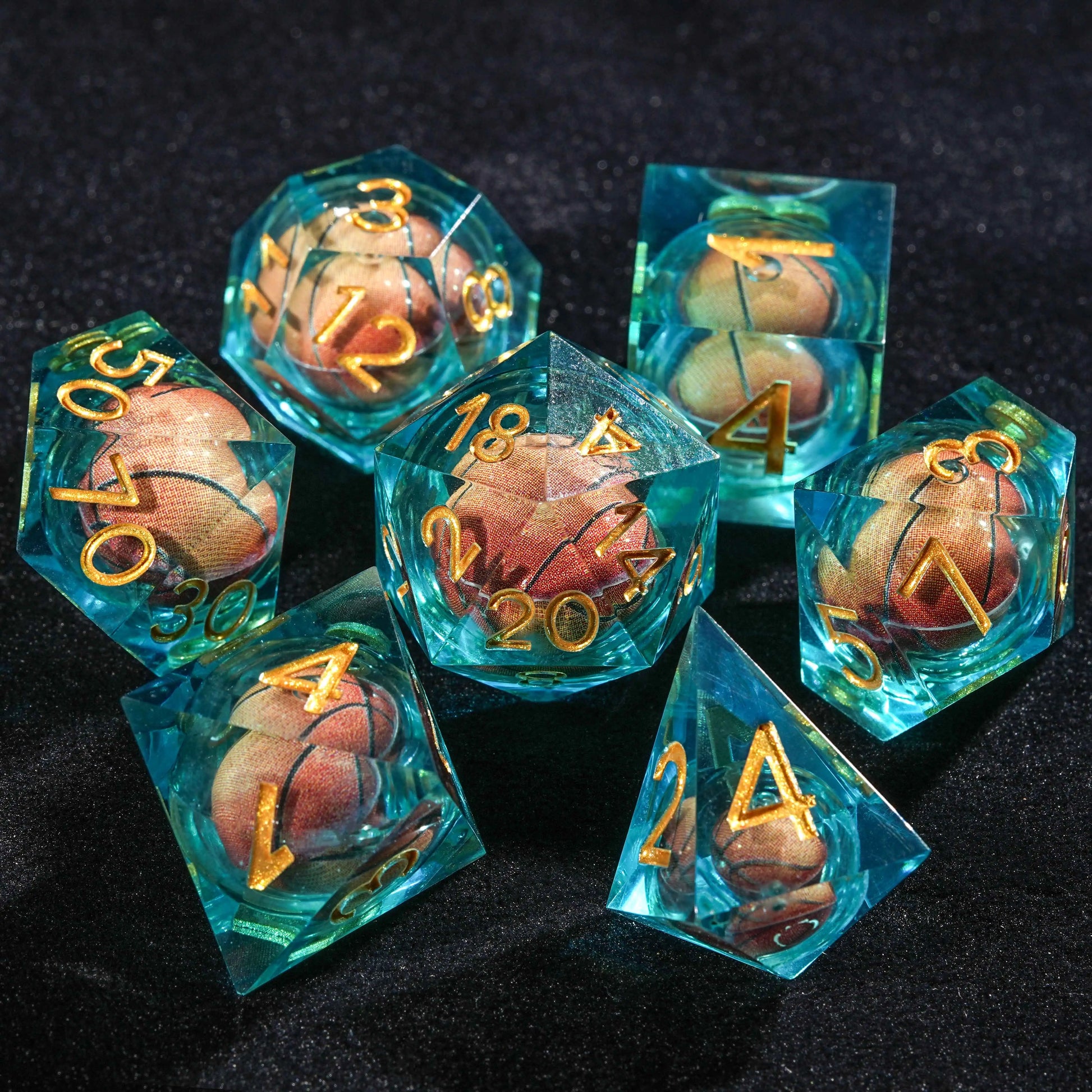 Basketball Core Resin Dice Set  + Gold Font | Bear Dice