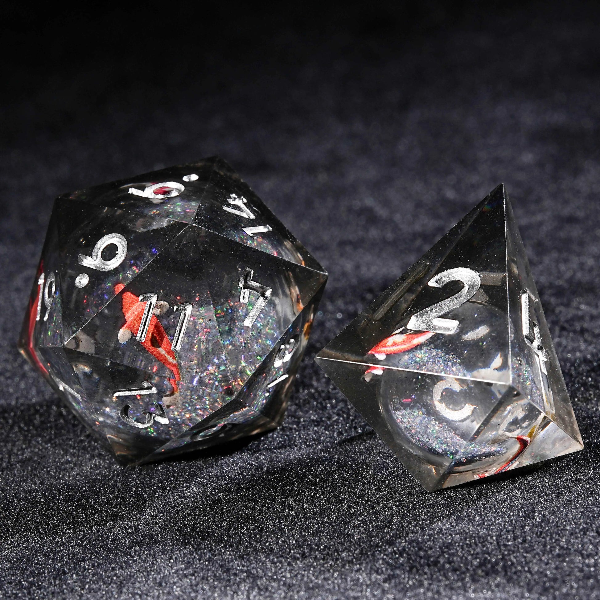 Undersea Quicksand Goldfish DND Black Resin Liquid Core D20 Dice  +D4 Dice | Bear Dice