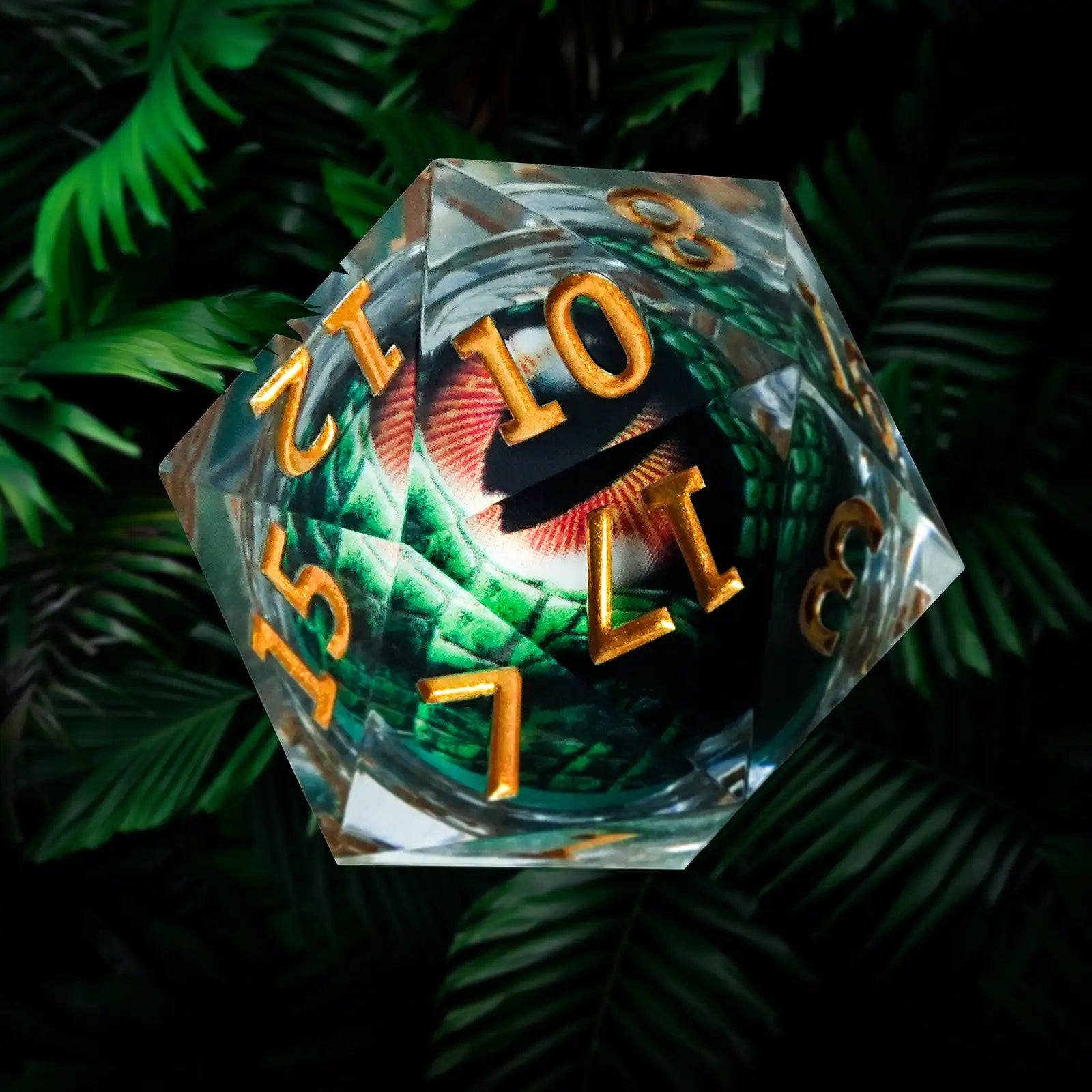 35 mm Dragon's Eye Liquid Core D20 Resin Dice + Gold Numbers | Bear Dice