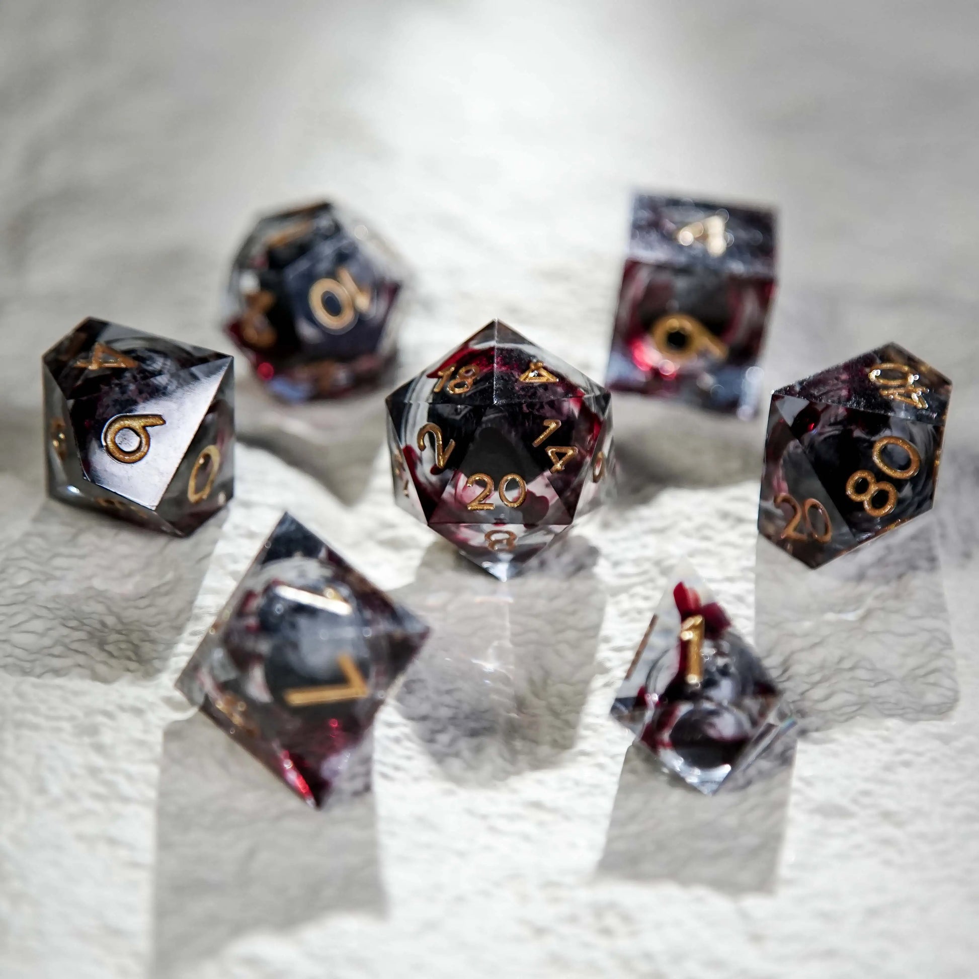 Blood Red Skull Core Resin DND Dice Set + Gold Font | Bear Dice