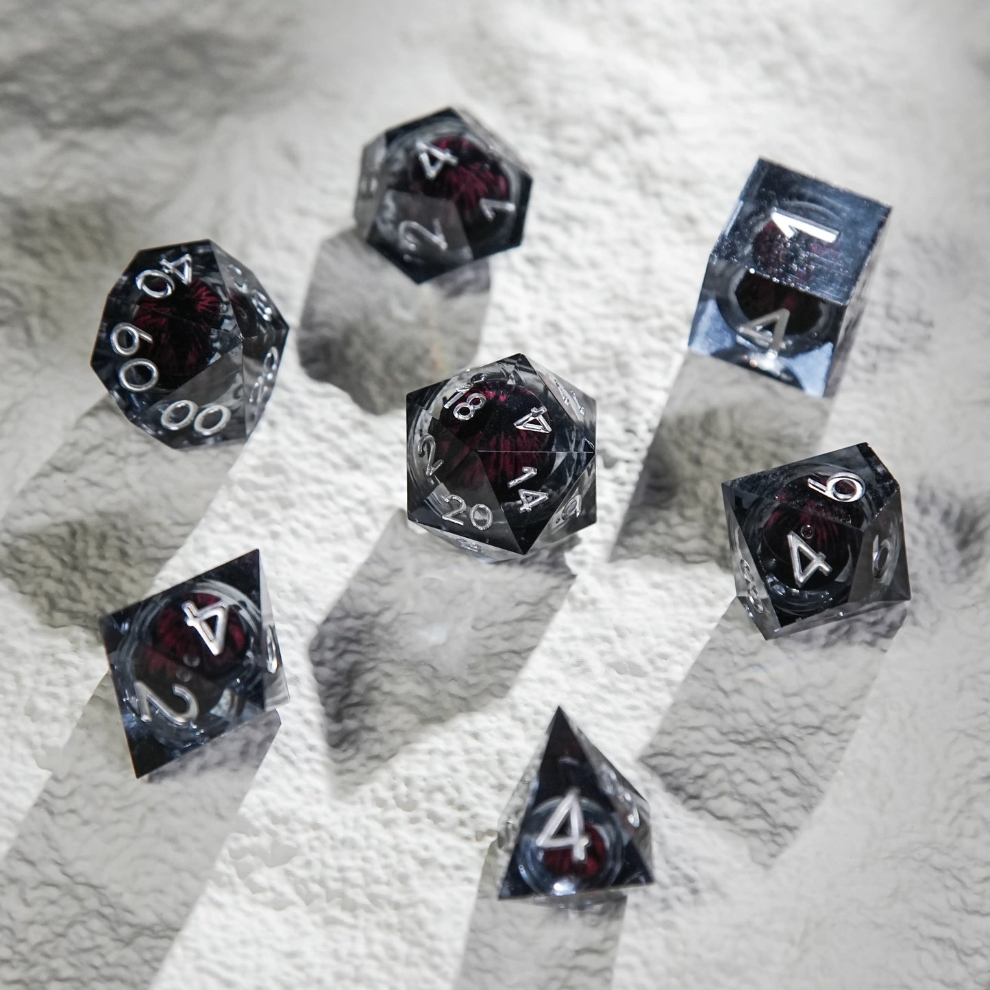 Black Resin Core DND Dice Set + Silver Font | Bear Dice