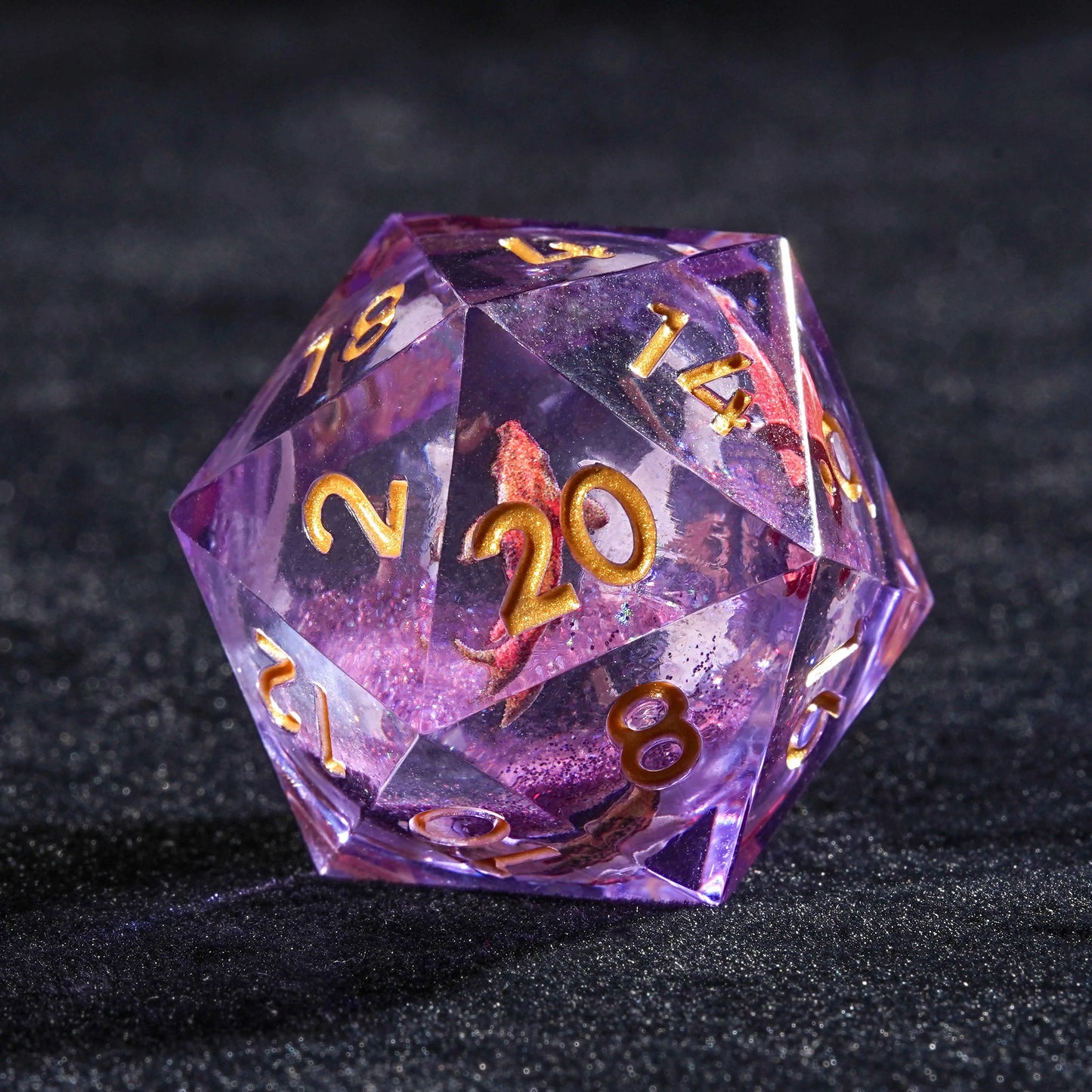 Koi sticker purple liquid core resin DND  D6 dice  + gold font | Bear Dice