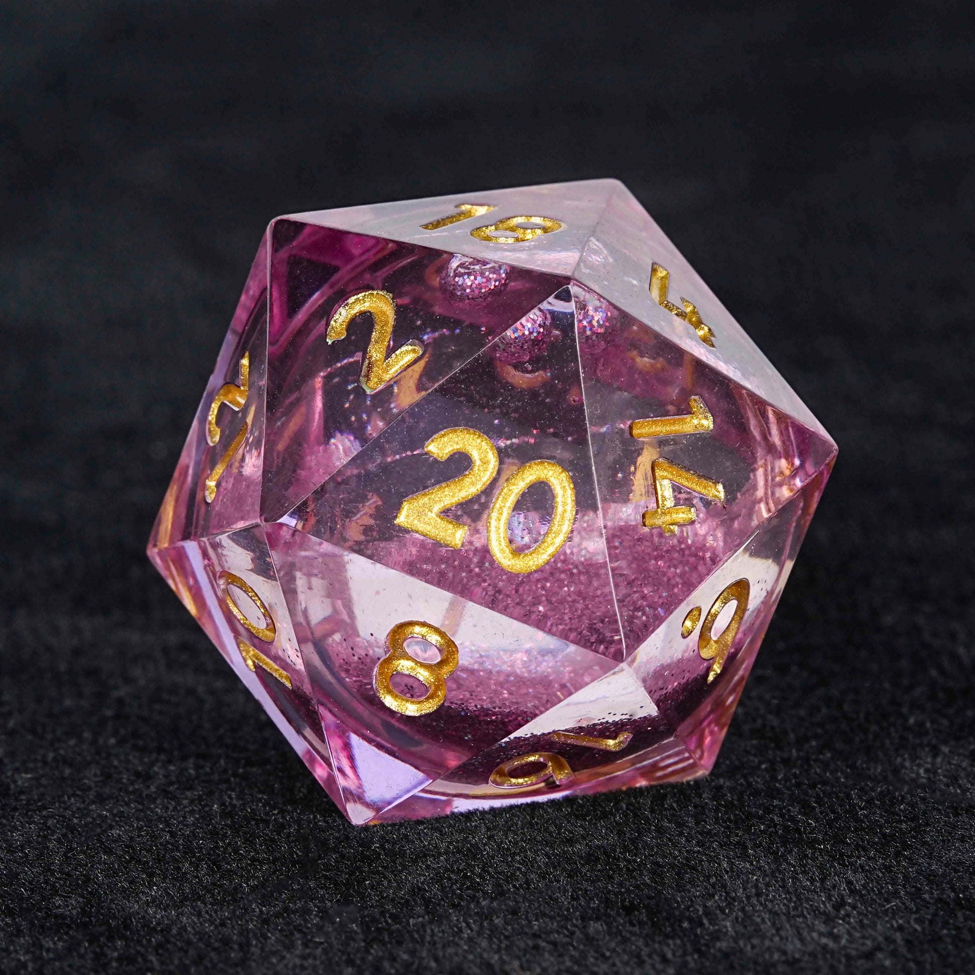 Sharp Edge Purple Quicksand Liquid Core Resin DND D20 Dice + Gold Font | Bear Dice