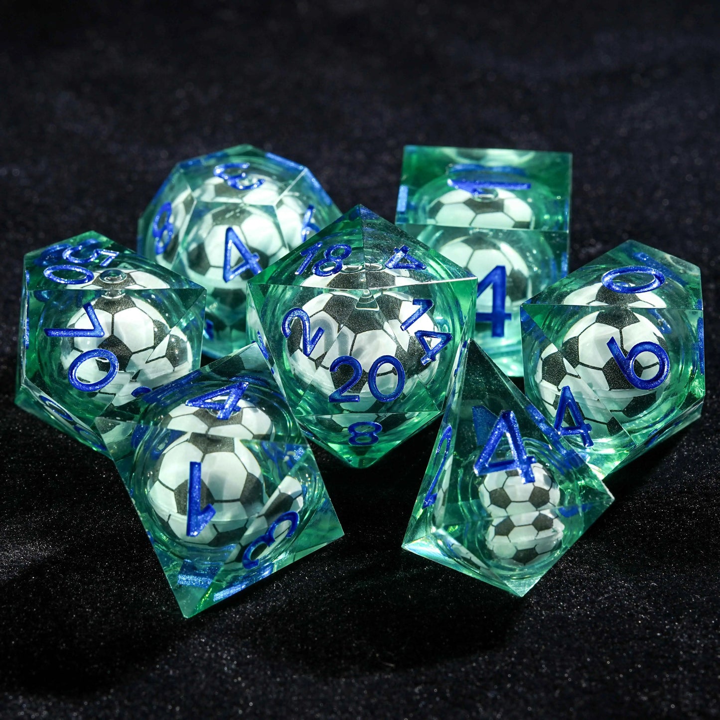 Soccer Core Resin DND Dice Set + Blue Font | Bear Dice