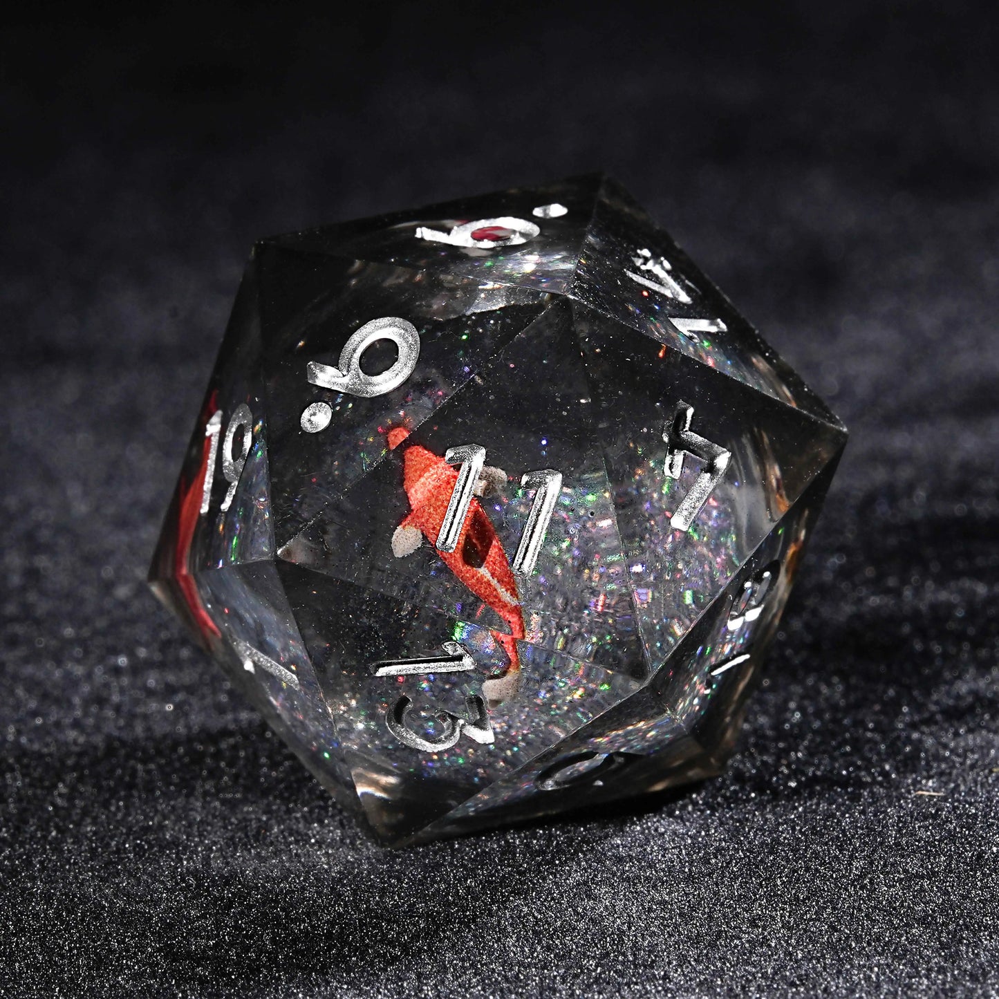 Undersea Quicksand Goldfish DND Black Resin Liquid Core D20 Dice | Bear Dice