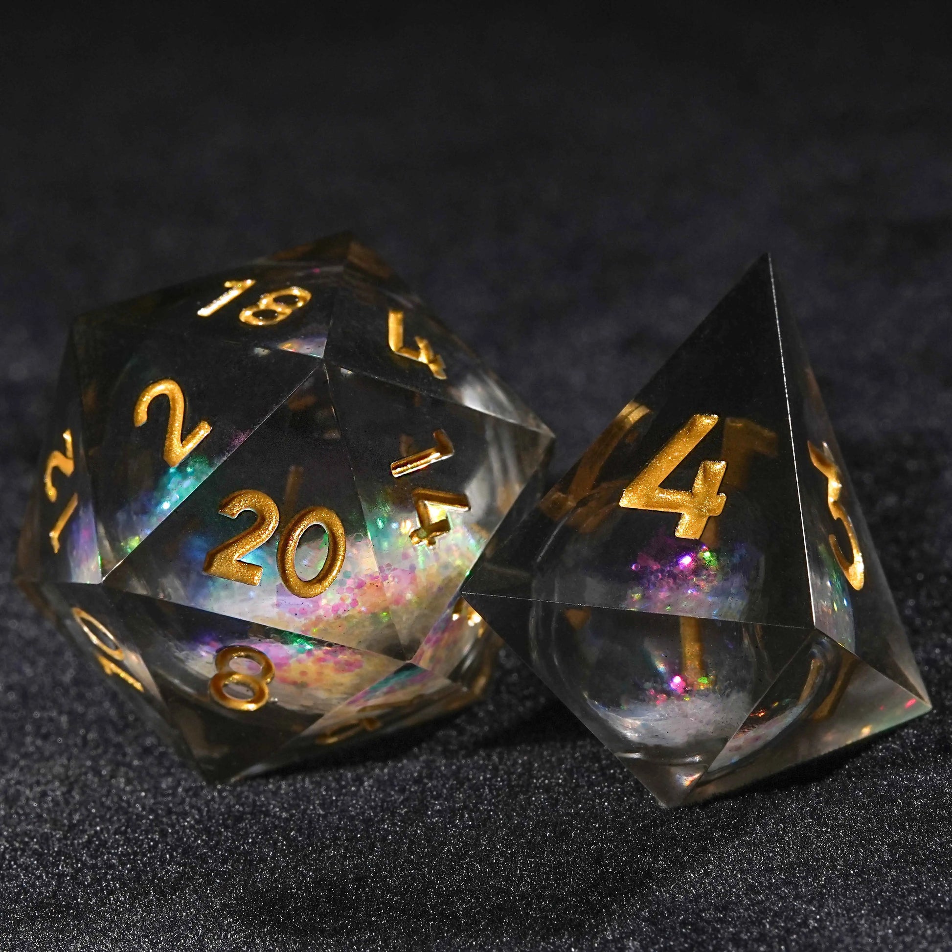 Colorful Liquid Core Resin DND D4  Dice + D20 Dice + Gold Font | Bear Dice