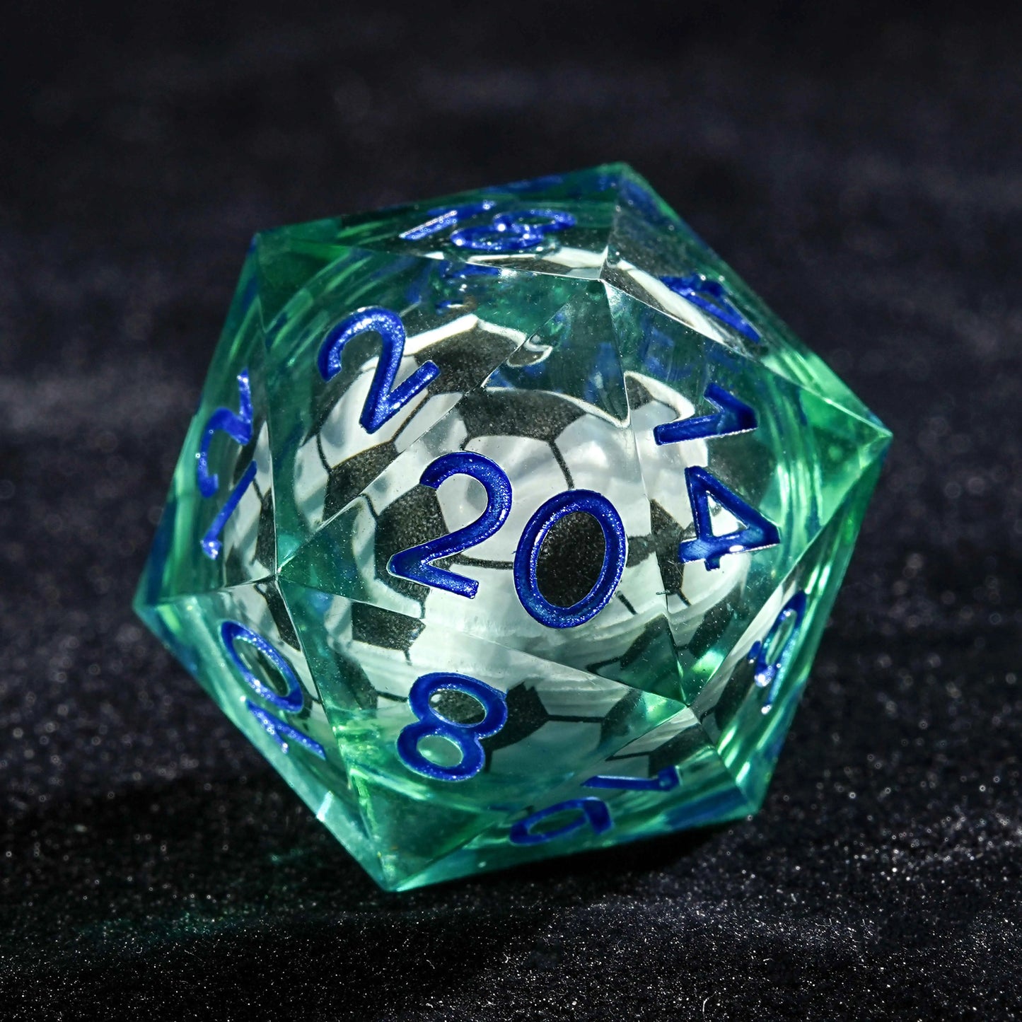 Soccer Core Resin DND D20 Dice + Blue Font | Bear Dice