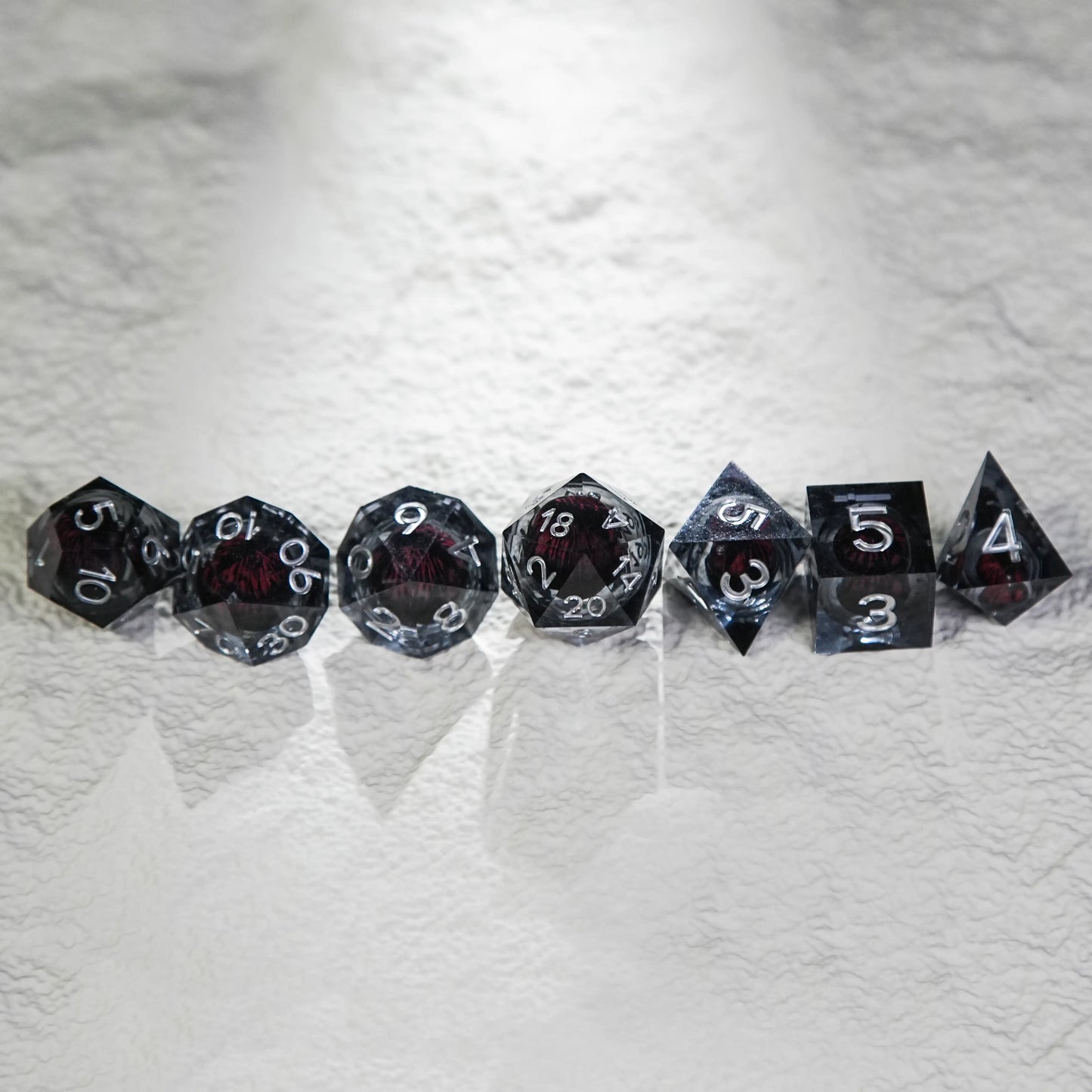 Black Resin Core DND Dice Set + Silver Font | Bear Dice