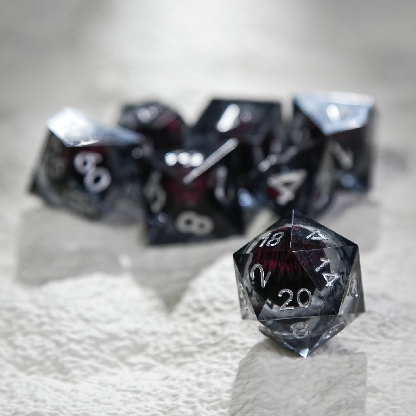 Black Resin Core DND D20 Dice + Silver Font | Bear Dice