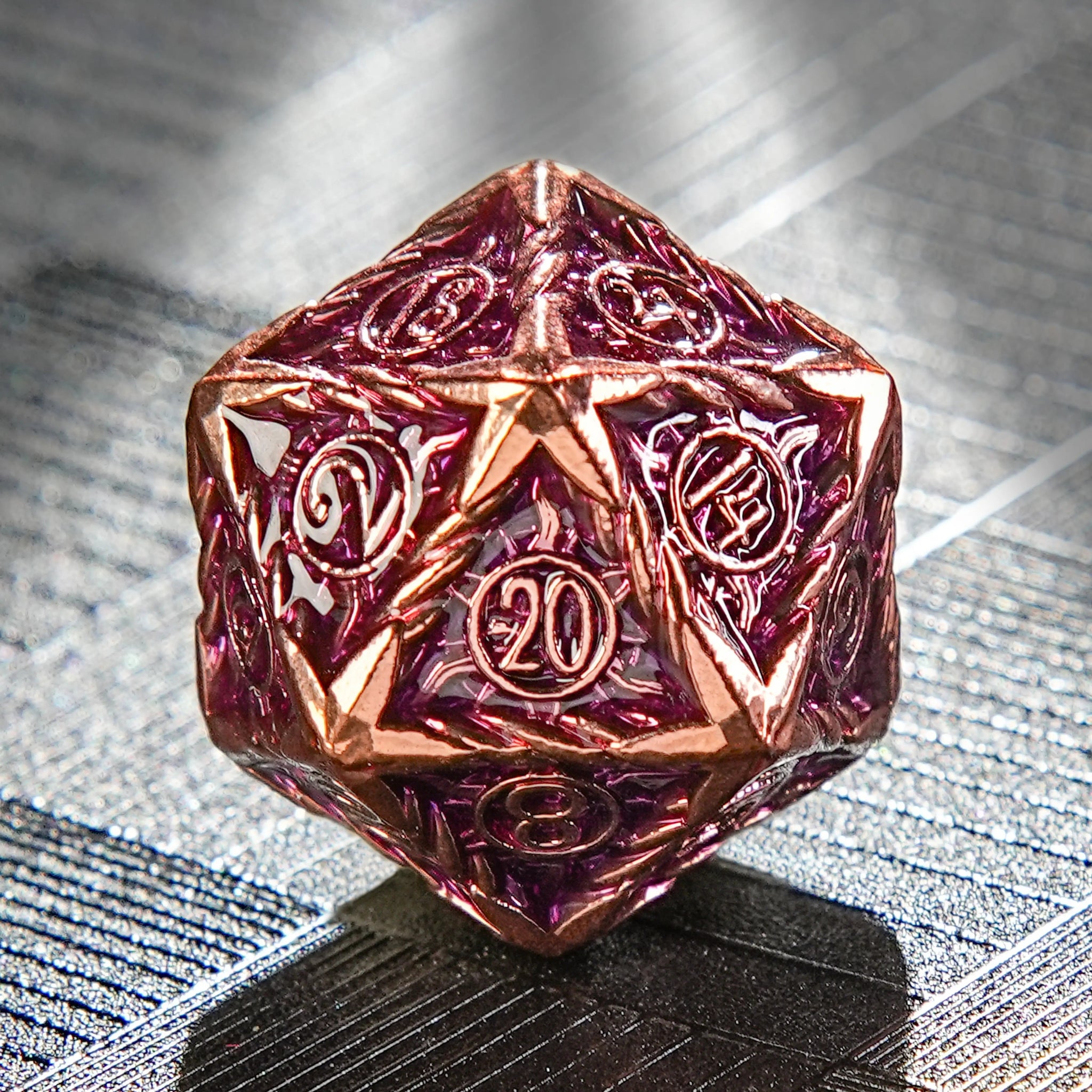Mage's Copper Purple Metallic Sun Rune D20 Dice | Bear Dice