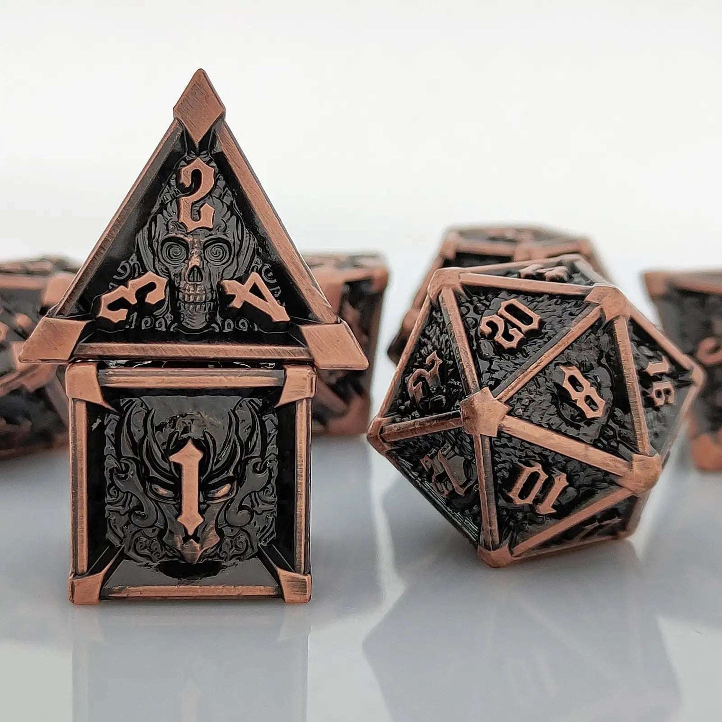 Gothic Mysticism - Star Horn Copper Metallic on Black DND d4, d6, d20 - Dragon Head, Skull, Octopus | Bear Dice