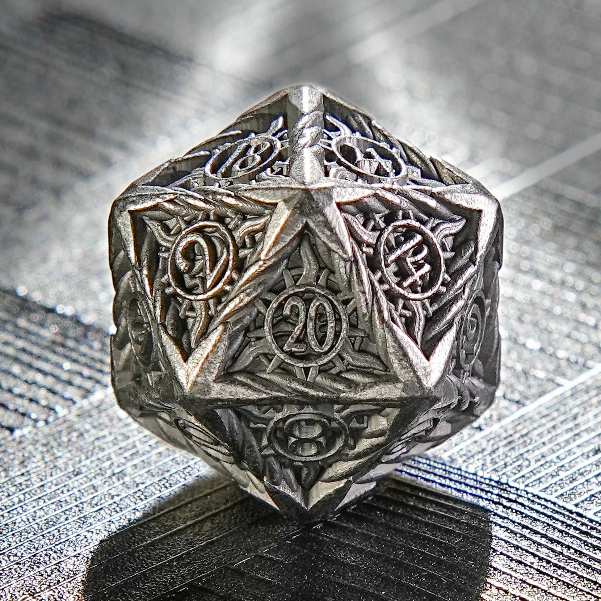 DND Antique Nickel Sun Metal Polyhedron D20 Dice |Bear Dice