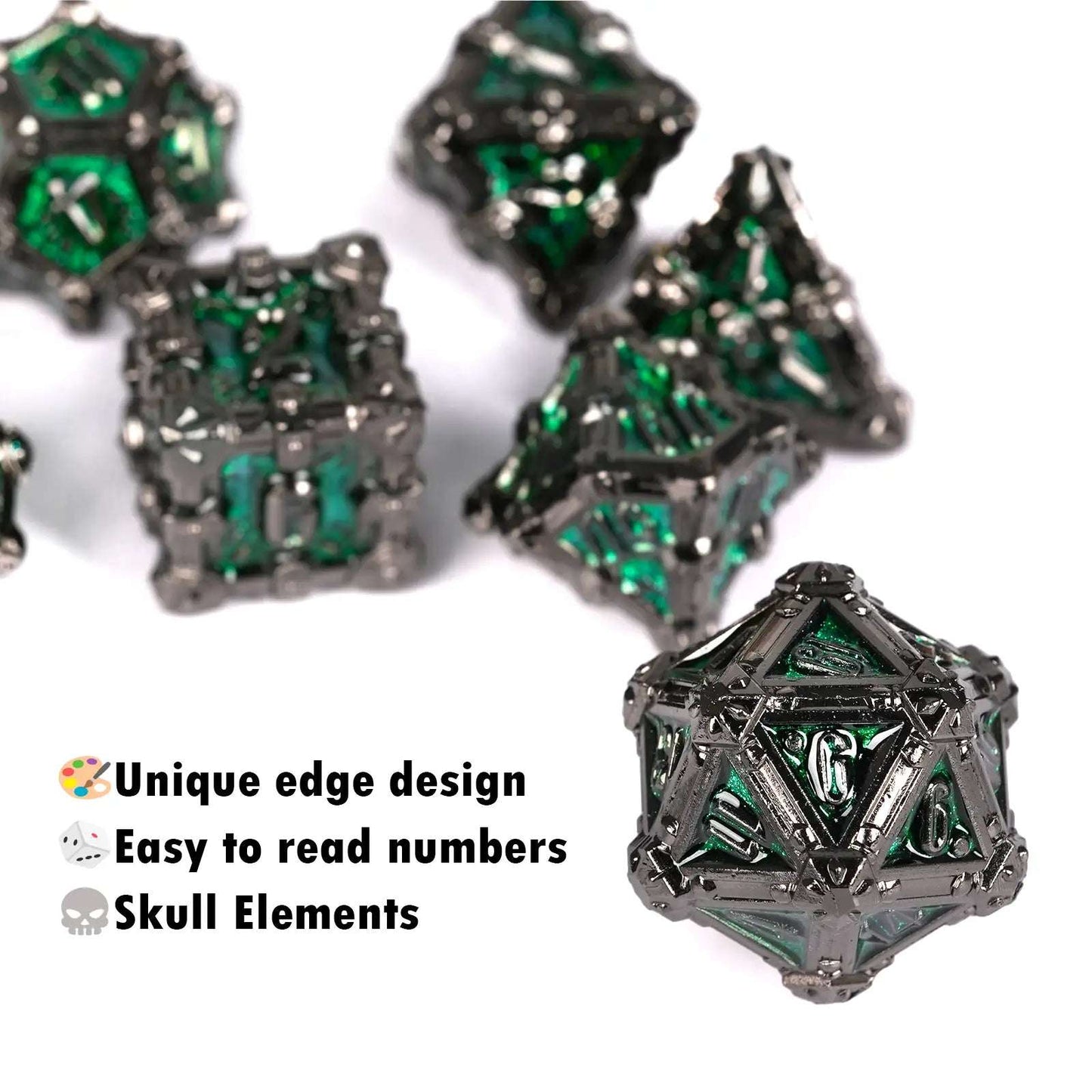 Mysterious dark gothic skeleton series metal D20 dice  | Bear Dice