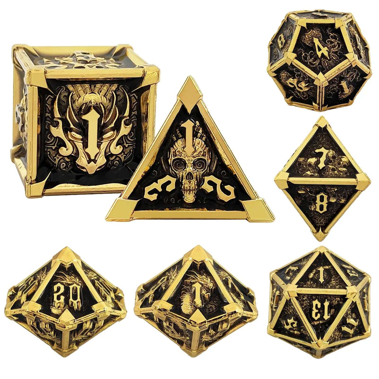 Gothic Mysticism - Star Horn Gold Metal DND Dice Set - Dragon Head, Skull, Octopus | Bear Dice