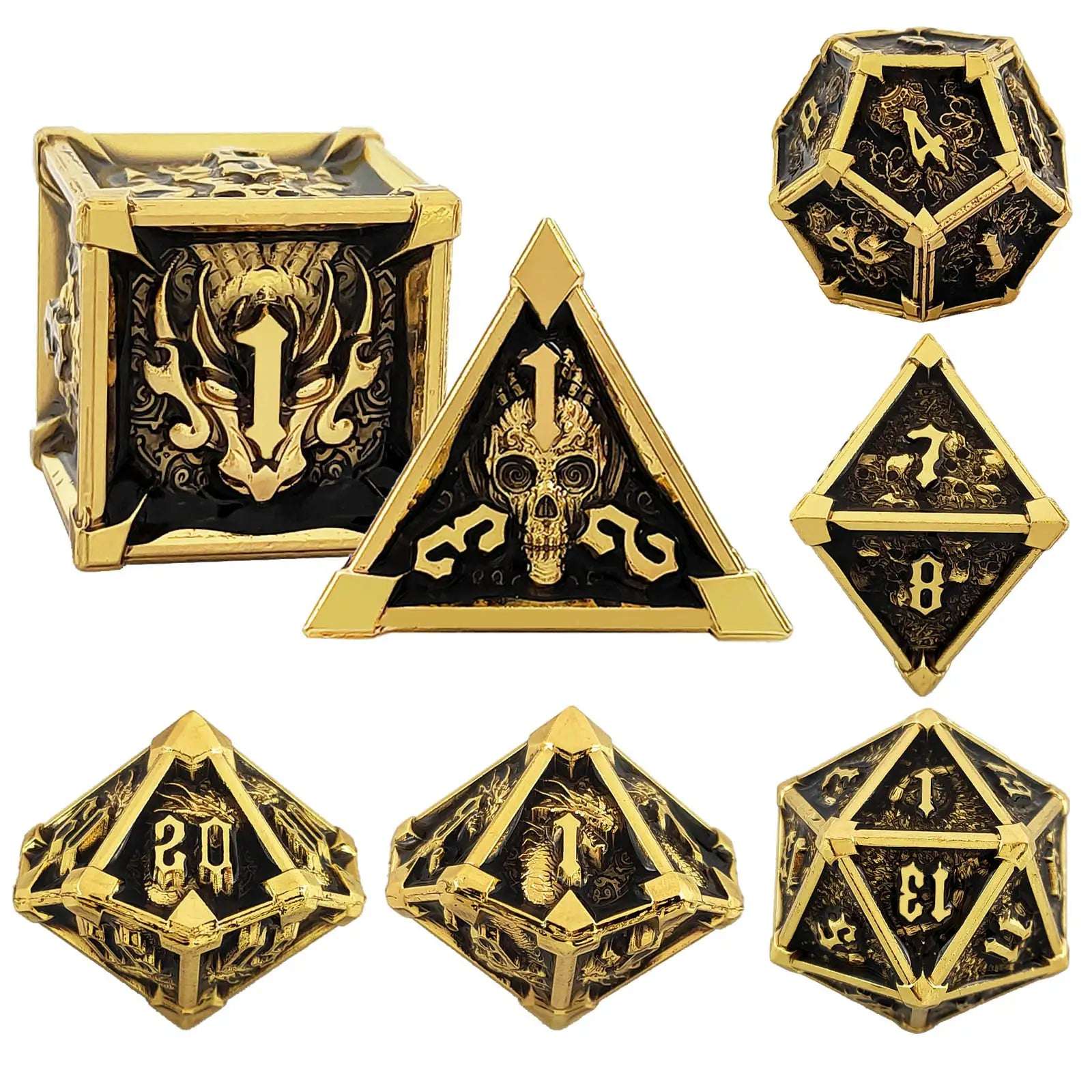 Gothic Mysticism - Star Horn Gold Metal DND Dice Set - Dragon Head, Skull, Octopus | Bear Dice