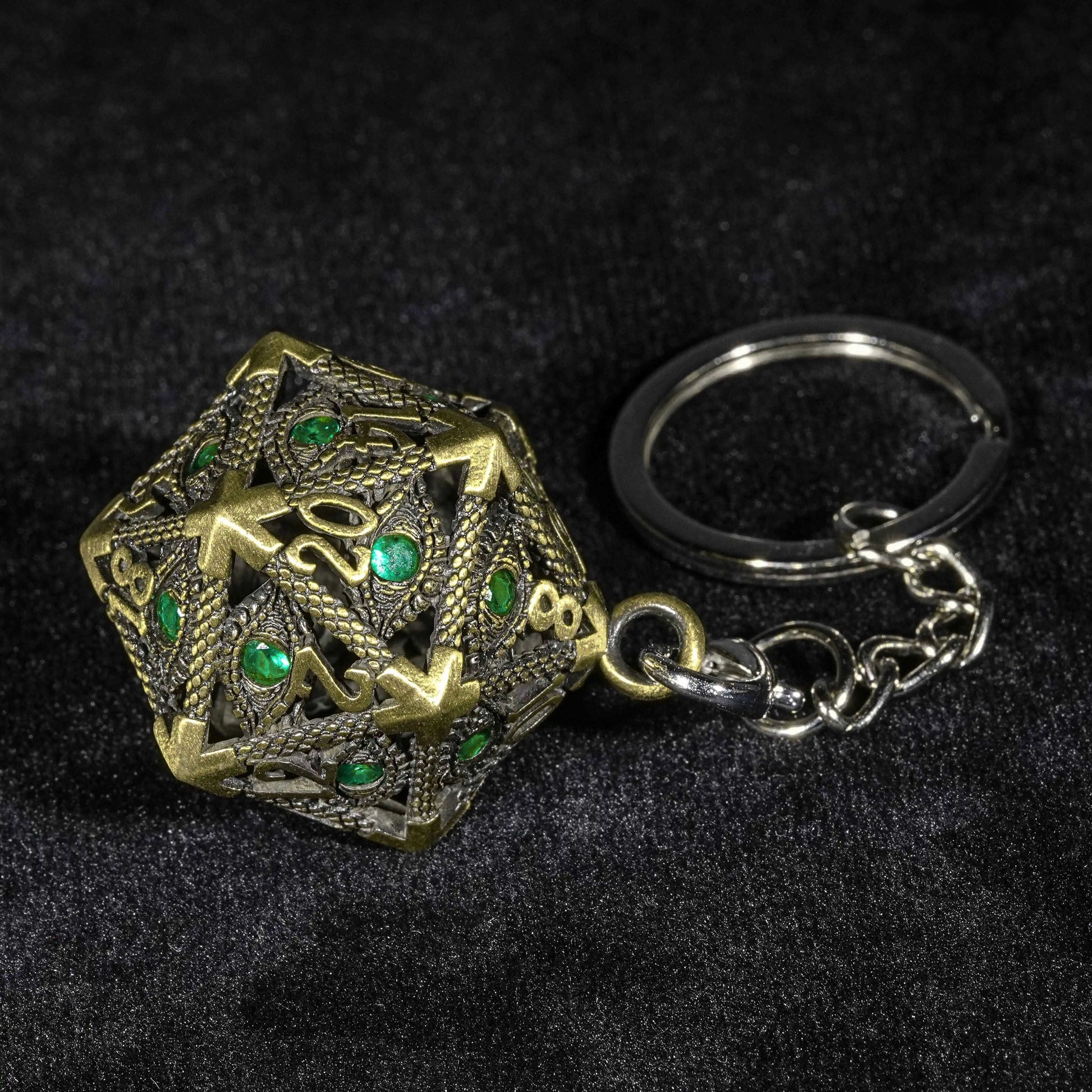 Emerald Gemstone Eye Bronze D20 Dice Pendant + Mini Dice Set | Bear Dice
