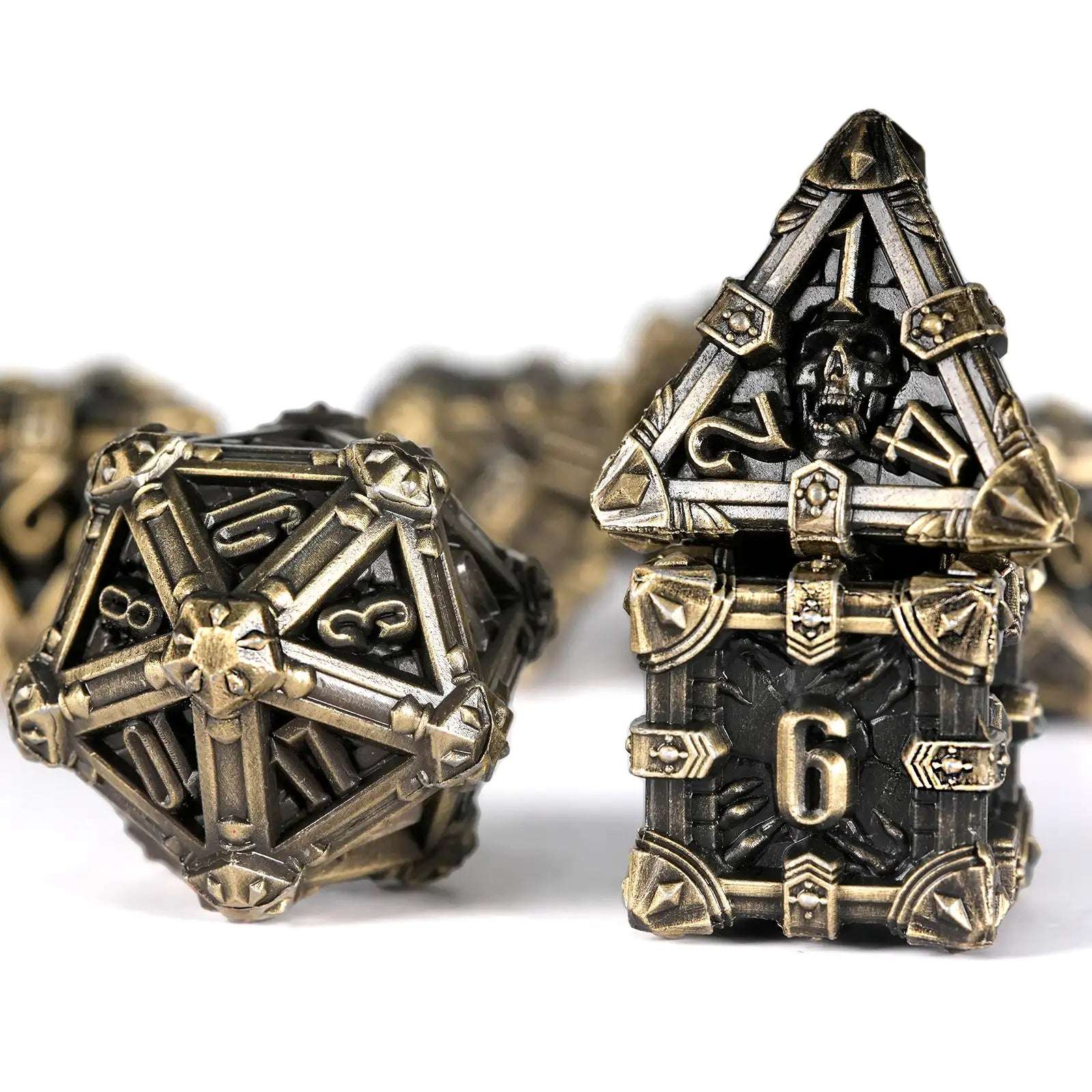 Mysterious dark gothic skeleton series metal dice set - D4 dice、D6 dice、D20 dice | Bear Dice


