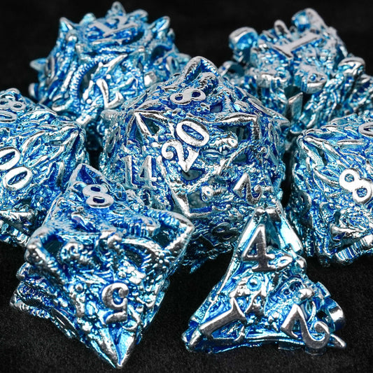 Balor Style - Silver Blue Skeletonized Metal dnd Dice Set | Bear Dice