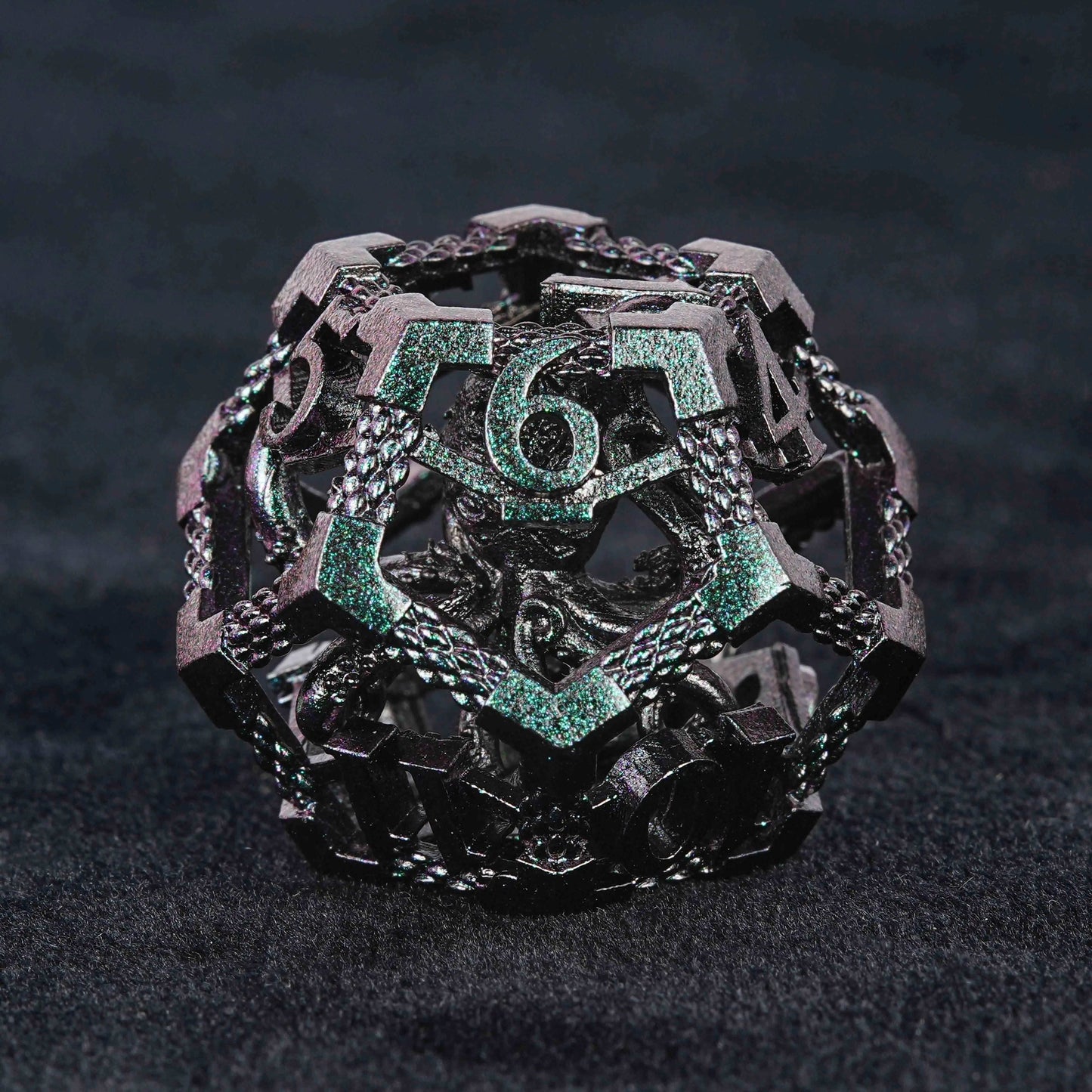 Cthulhu - Octopus Monster dark green metal hollow D20 dice | Bear Dice