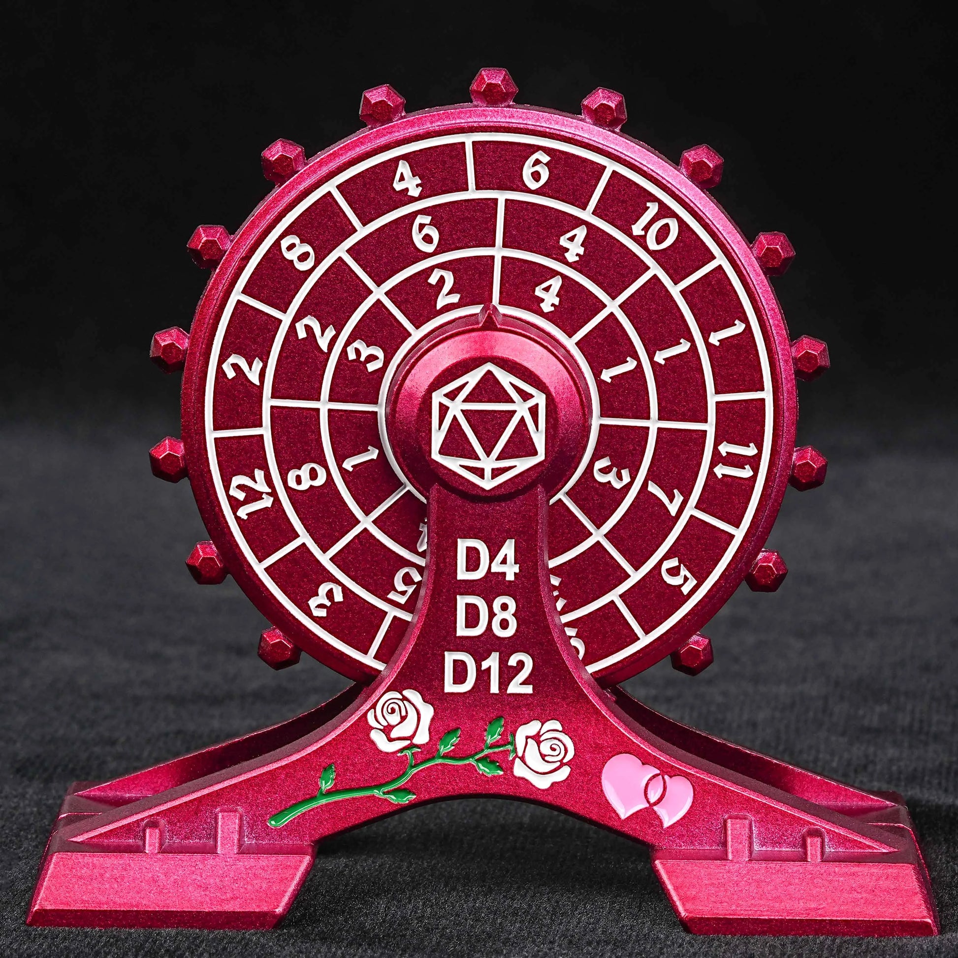 Metal DND Unique Dice: Red Rose Ferris Wheel Spin Dice - D4, D8, D12 | Bear Dice