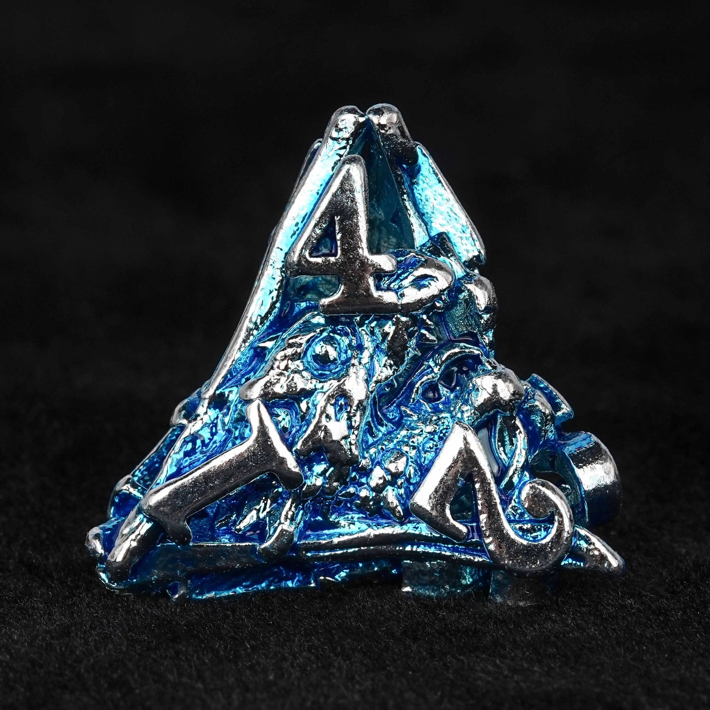 Balor Style - Silver Blue Skeletonized Metal dnd D4 Dice | Bear Dice