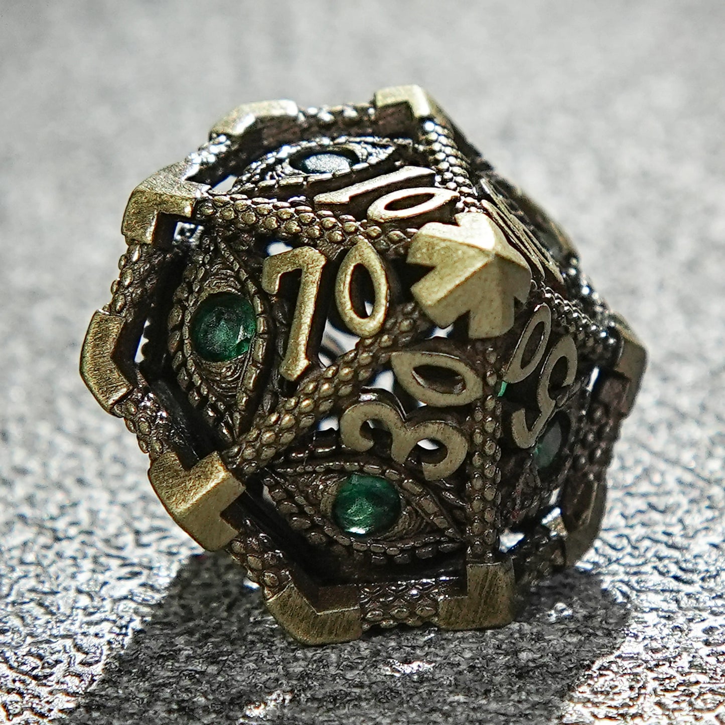 Bronze Emerald Dragon Eye Hollow Metal DND  D% Dice | Bear Dice